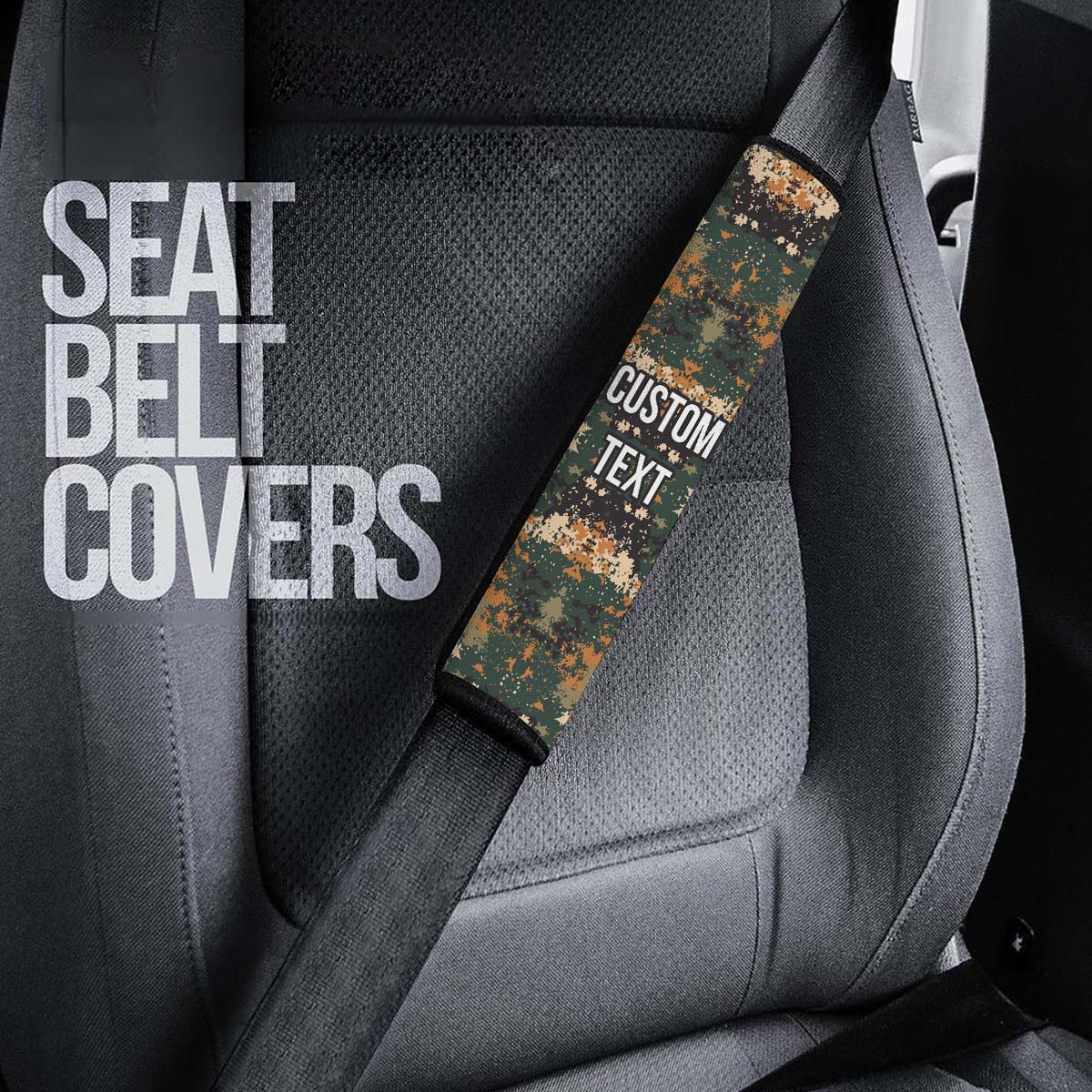 Personalized Custom Camo Seat Belt Covers (2PCS) Orange and Green Camouflage, Microfiber Leather Seat Belt Shoulder Pads for More Comfortable Driving, Camo 09 - Delicate Leather