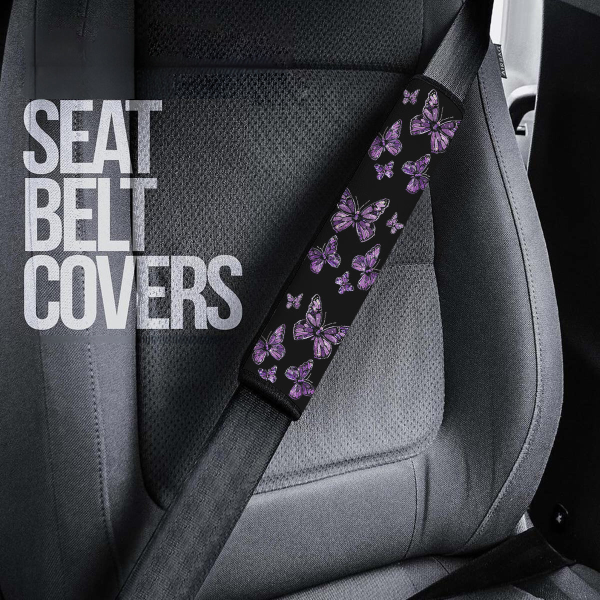 Faux Embroidery Seat Belt Covers (2PCS), Universal Fit Embroidered Purple Butterfly, Microfiber Leather Seat Belt Shoulder Pads for More Comfortable Driving, BUTTERFLY 01 - Delicate Leather