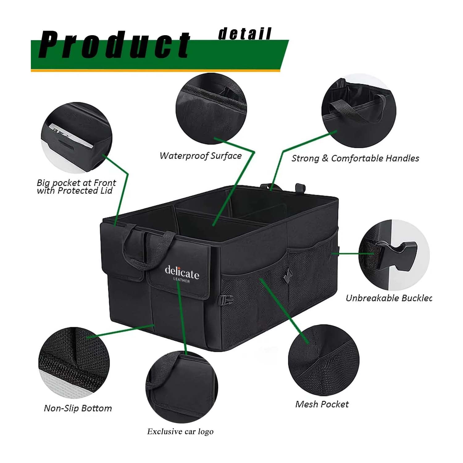 Car Trunk Organizer, Custom For Cars, Foldable Car Trunk Storage Box, Storage Bag, Waterproof, Dust-proof, Stain-Resistant, Car Accessories KX12997 - Delicate Leather