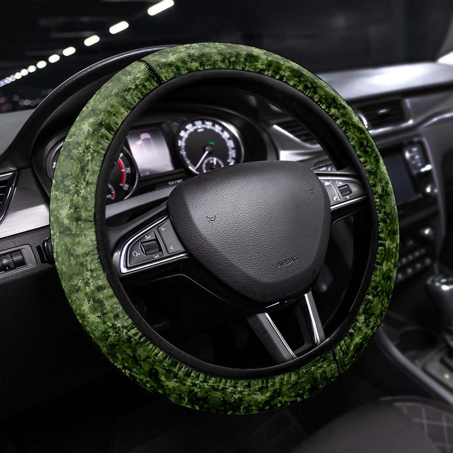 Car Steering Wheel Cover Update Version, Green Camo Camouflage Custom-Fit for Car, Premium Leather Car Steering Wheel Cover , Car Accessories, Camo 06
