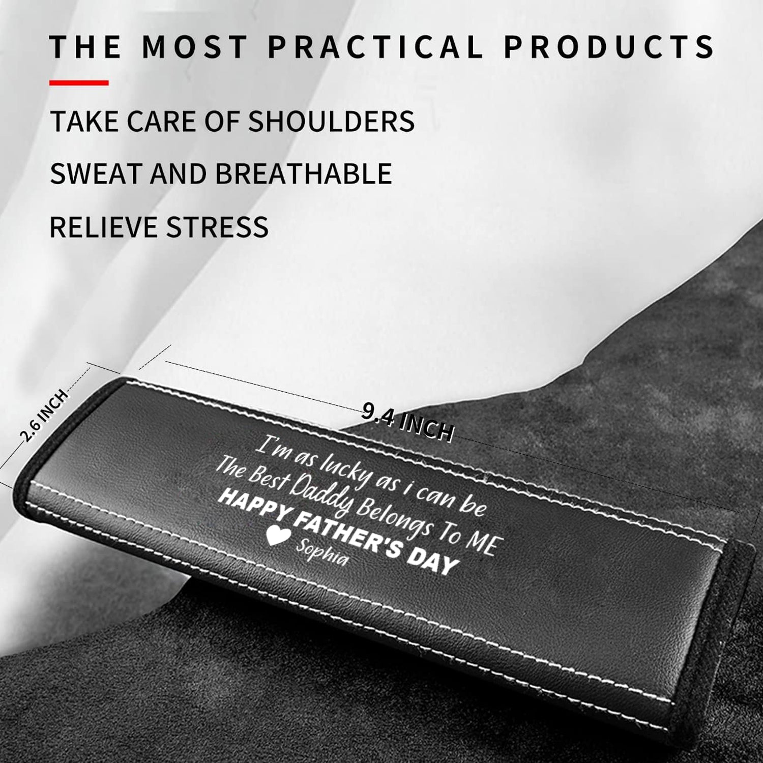 Personalized Car Seat Belt Covers (2PCS), Custom For Your Cars, Happy Father's Day, Microfiber Leather Seat Belt Shoulder Pads for More Comfortable Driving, Car Accessories, Gift for Daddy - Delicate Leather