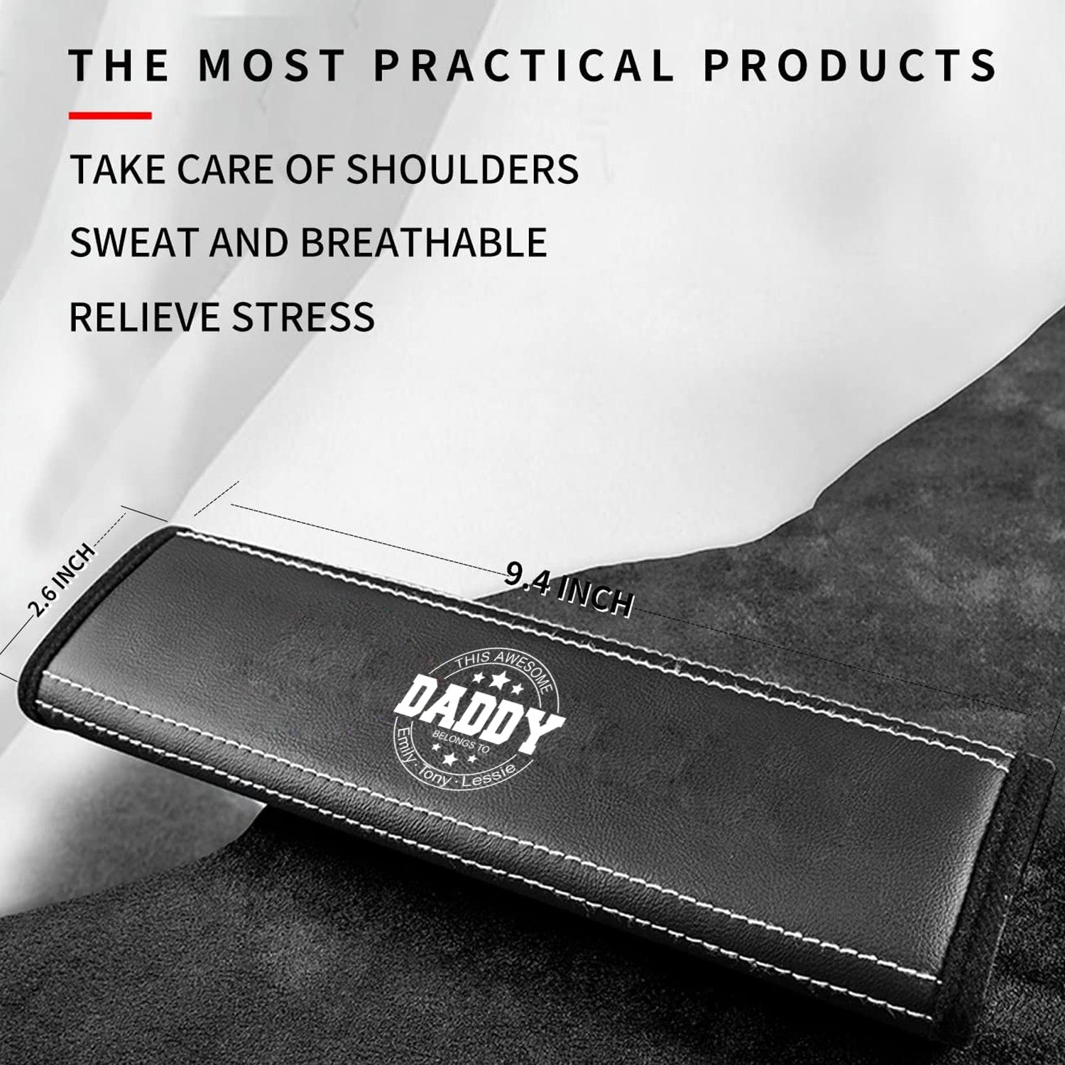 Personalized Car Seat Belt Covers (2PCS), Custom For Your Cars, Happy Father's Day, Microfiber Leather Seat Belt Shoulder Pads for More Comfortable Driving, Car Accessories, Gift for Daddy - Delicate Leather