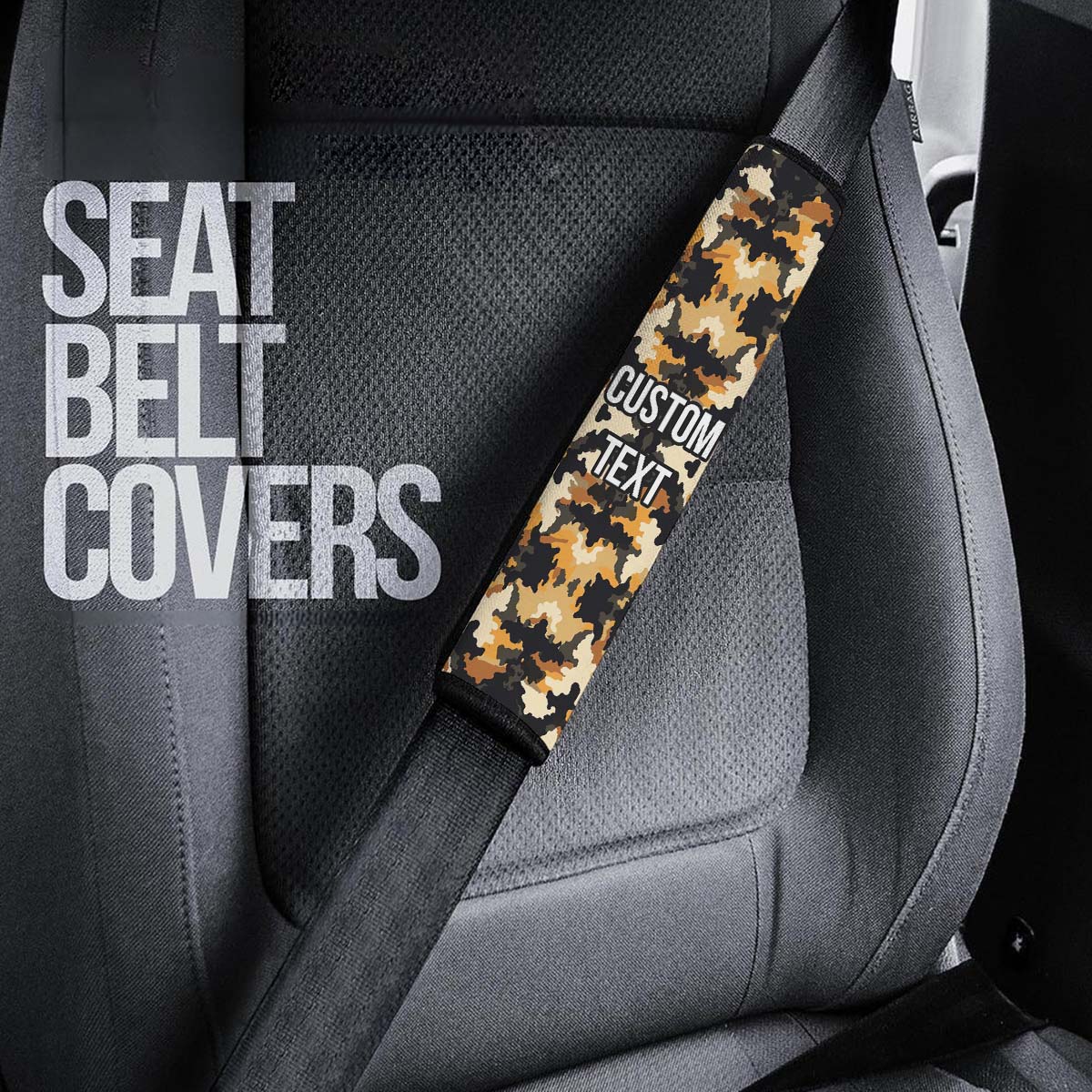 Personalized Custom Camo Seat Belt Covers (2PCS) Beige And Green Camouflage, Microfiber Leather Seat Belt Shoulder Pads for More Comfortable Driving, Camo 11 - Delicate Leather