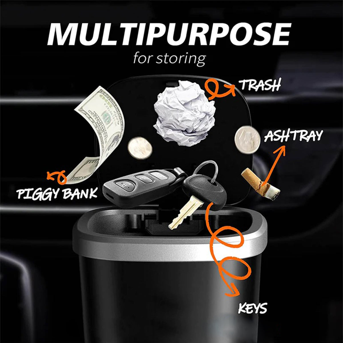 Car Trash Cans, Custom For Your Cars, Compact & Durable Car Accessories for Interior Use 2 Pack, Practical Car Organizers and Storage Cups with Pop-Up Open, Car Accessories AR11993