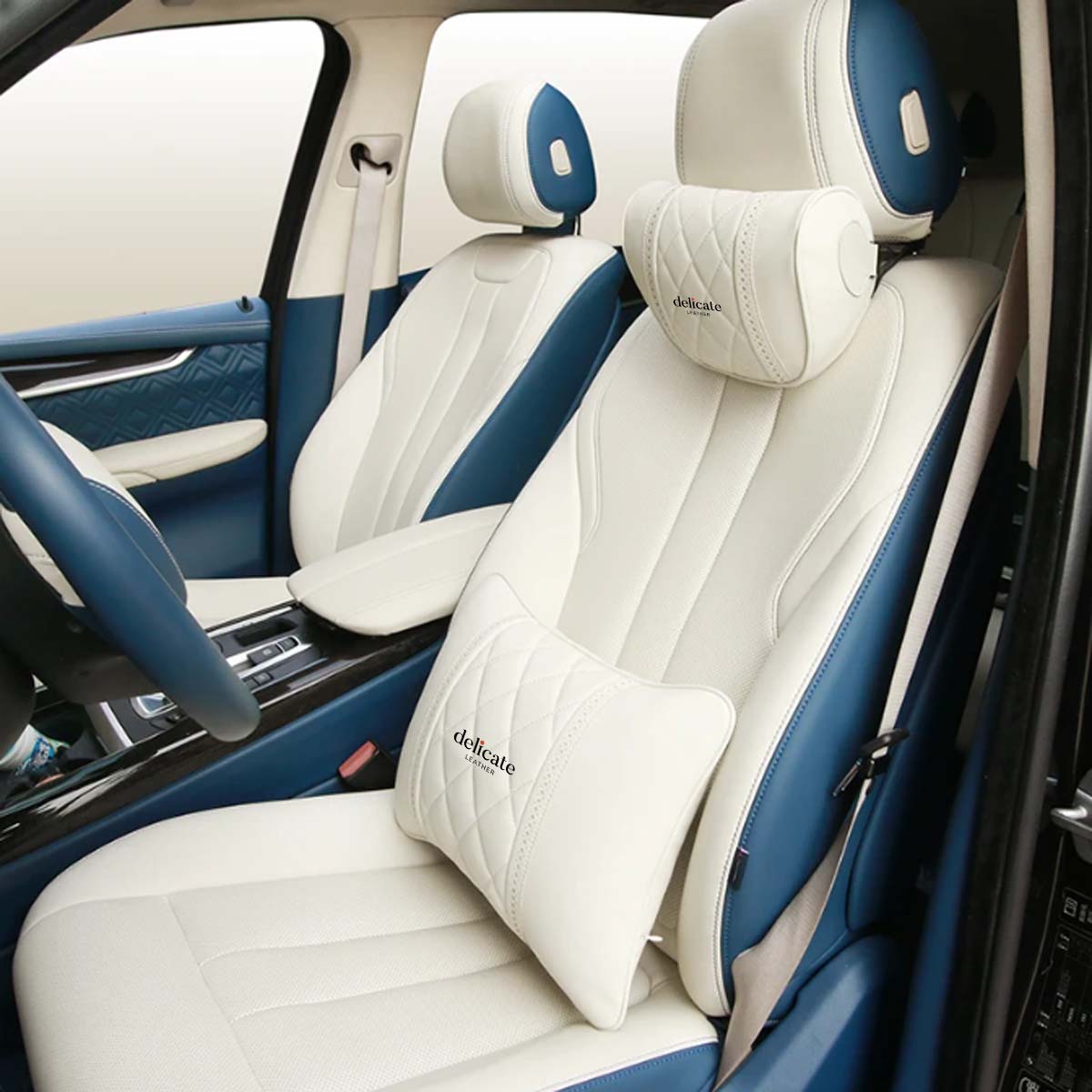 Delicate Leather Premium Leather Car Neck Pillow Headrest: Enhance Your Car Travel Experience with Rear Seat Support Cushion – A Stylish and Functional Interior Accessory - Delicate Leather