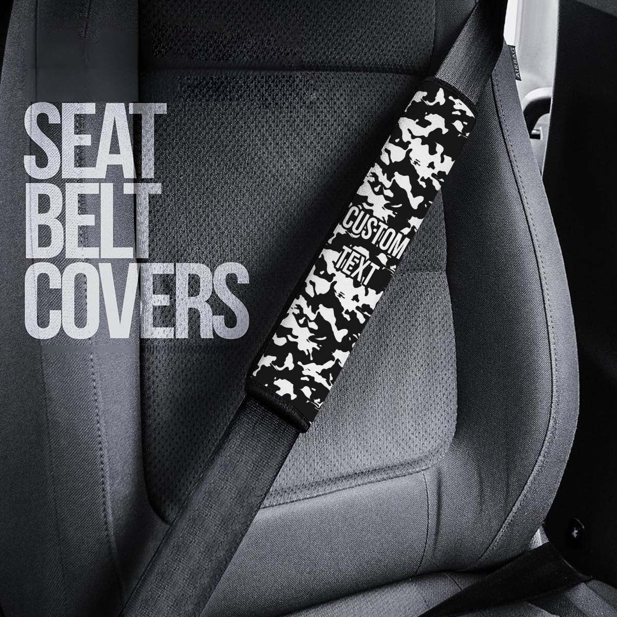 Personalized Custom Camo Seat Belt Covers (2PCS) Black And White Camouflage, Microfiber Leather Seat Belt Shoulder Pads for More Comfortable Driving, Camo 05