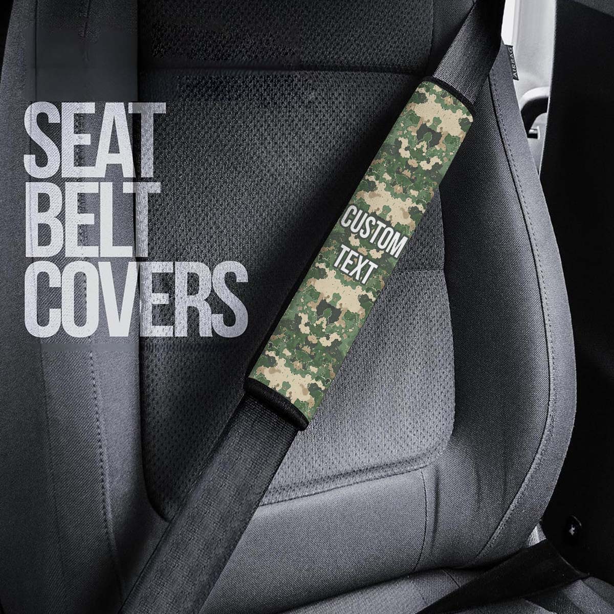 Personalized Custom Camo Seat Belt Covers (2PCS) Beige And Green Camouflage, Microfiber Leather Seat Belt Shoulder Pads for More Comfortable Driving, Camo 10