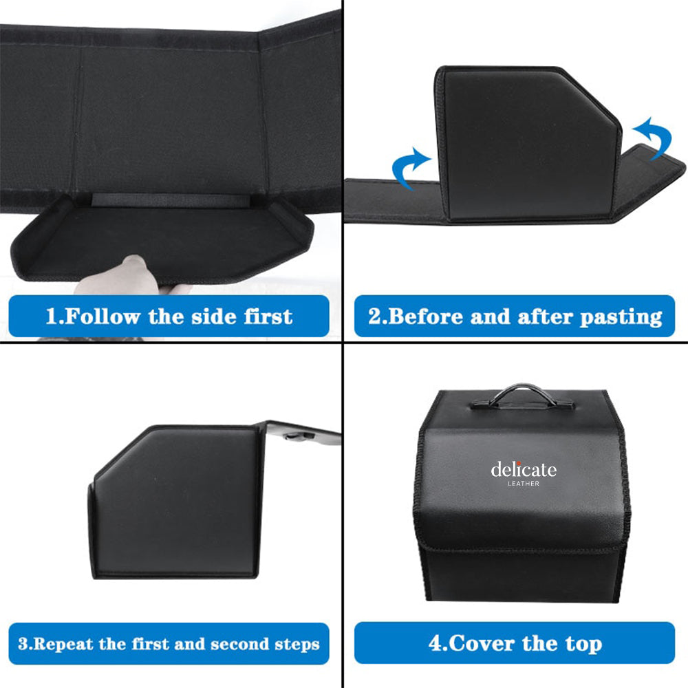 Foldable Trunk Storage Luggage Organizer Box, Custom For Cars, Portable Car Storage Box Bin SUV Van Cargo Carrier Caddy for Shopping, Camping Picnic, Home Garage, Car Accessories NS12996 - Delicate Leather