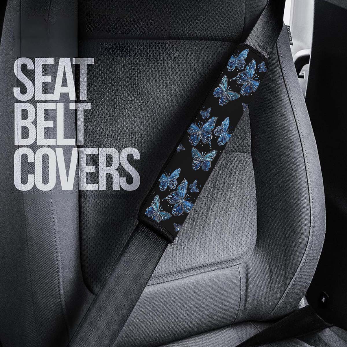 Faux Embroidery Seat Belt Covers (2PCS), Universal Fit Embroidered Blue Butterfly, Microfiber Leather Seat Belt Shoulder Pads for More Comfortable Driving, Butterfly 02 - Delicate Leather
