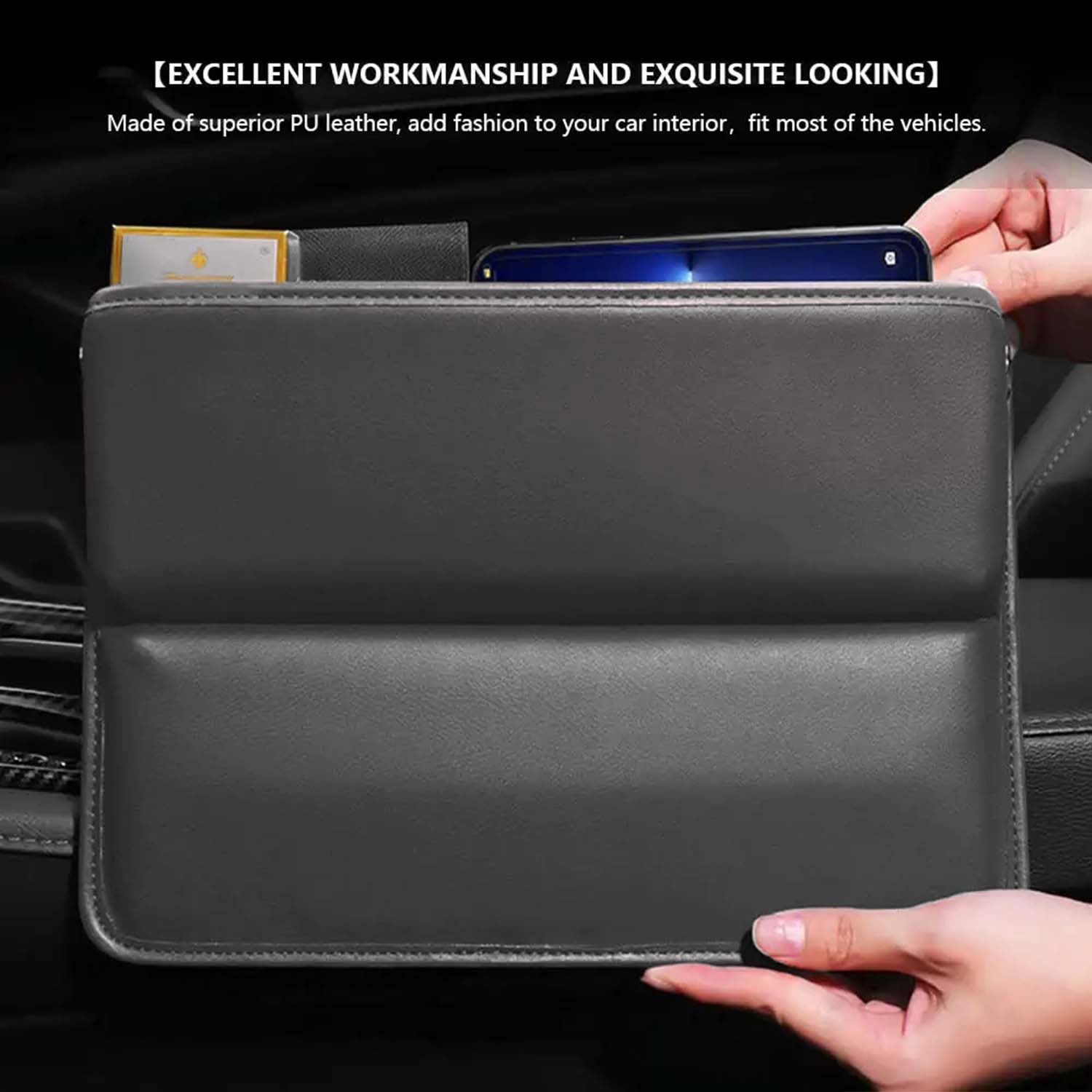 Delicate Leather Car Seat Gap Filler Organizer, Custom Fir For Your Cars, Multifunctional PU Leather Console Side Pocket Organizer for Cellphones, Cards, Wallets, Keys