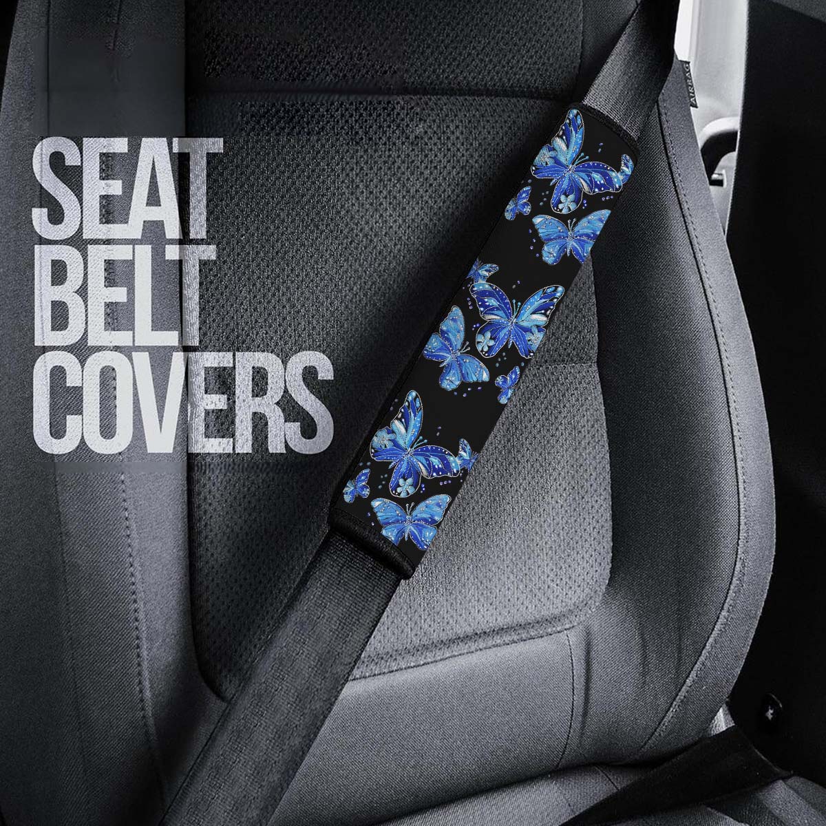 Faux Embroidery Seat Belt Covers (2PCS), Universal Fit Embroidered Blue Butterfly, Microfiber Leather Seat Belt Shoulder Pads for More Comfortable Driving, Butterfly 03 - Delicate Leather