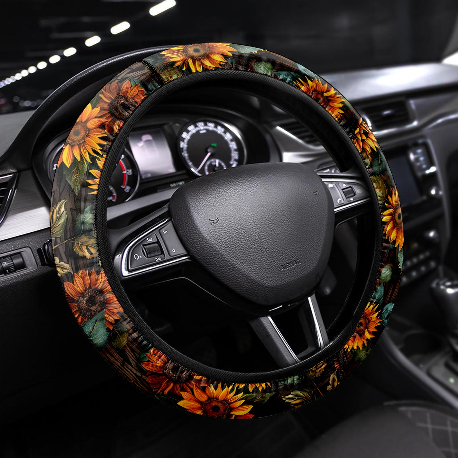Tropical Rainforest, Forest Botanical, Sunflower Car Steering Wheel Cover Update Version, Forest Botanical Custom-Fit for Car, Premium Leather Car Steering Wheel Cover , Car Accessories, Tropical 02
