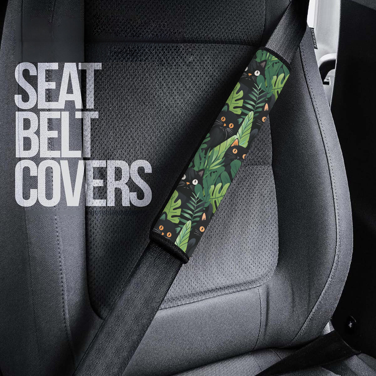 Happy Halloween Seat Belt Covers (2PCS) , Cat Microfiber Leather Seat Belt Shoulder Pads for More Comfortable Driving, Halloween 09
