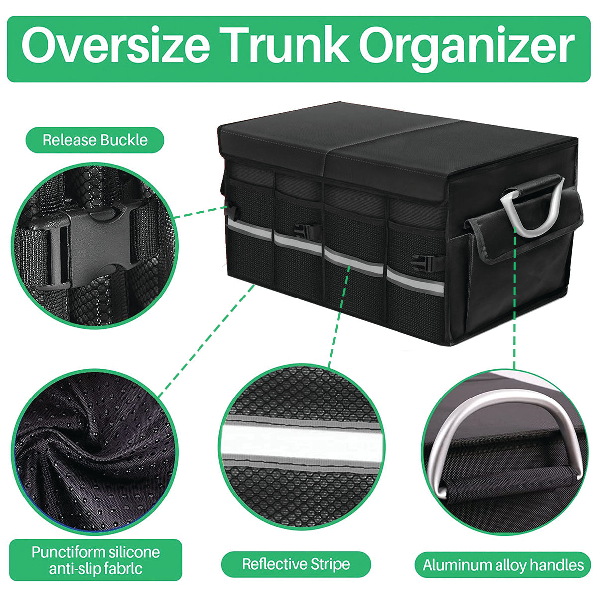 Big Trunk Organizer, Custom-Fit For Car, Cargo Organizer SUV Trunk Storage Waterproof Collapsible Durable Multi Compartments DLMB253