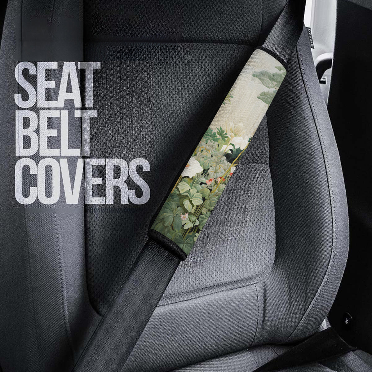 Moody Botanical Art Seat Belt Covers (2PCS) , Microfiber Leather Seat Belt Shoulder Pads for More Comfortable Driving,Natural 04 - Delicate Leather