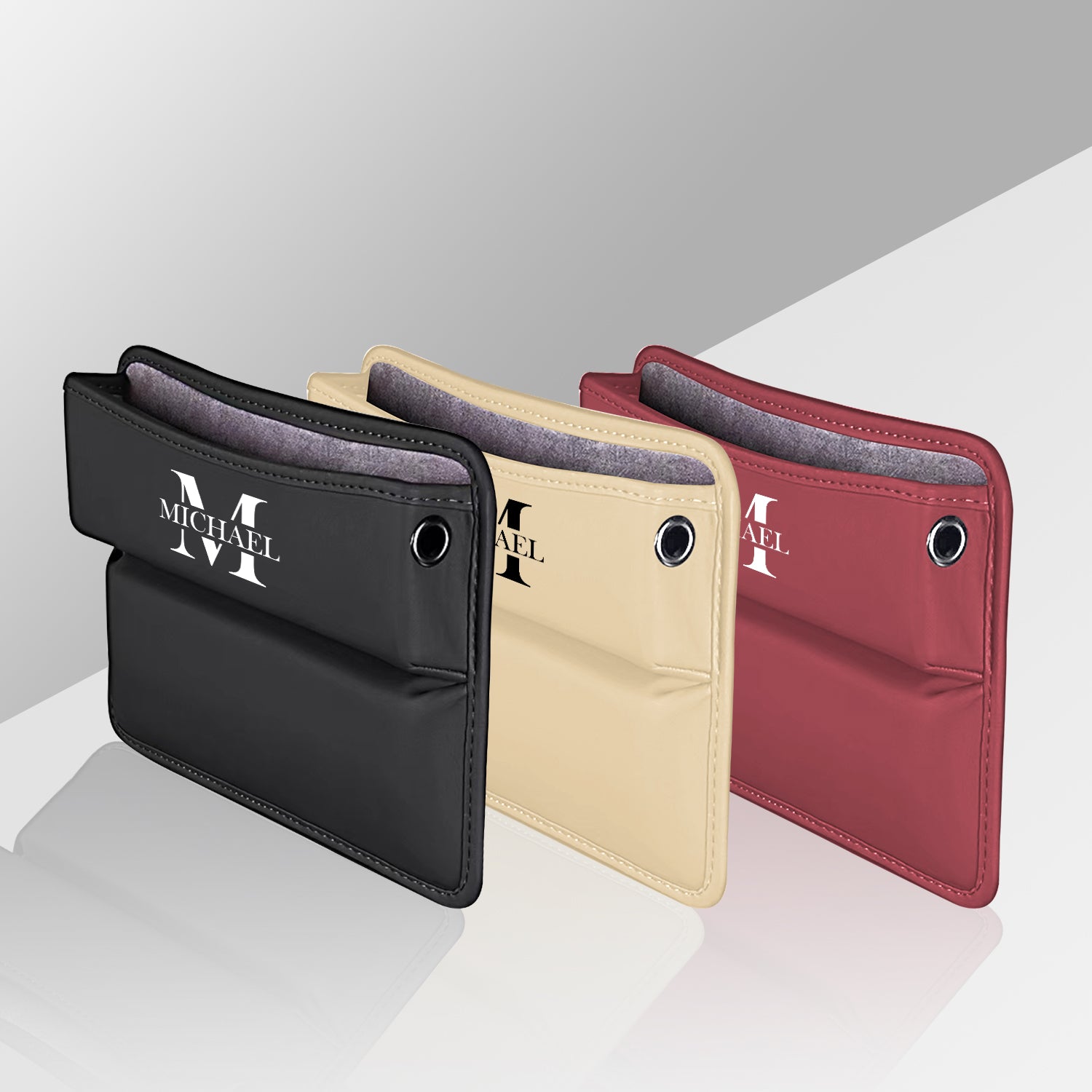 Personalized Name Sign Car Seat Gap Filler Organizer, Multifunctional PU Leather Console Side Pocket Organizer for Cellphones, Gift For Father's Day, Gift For Dad - Delicate Leather