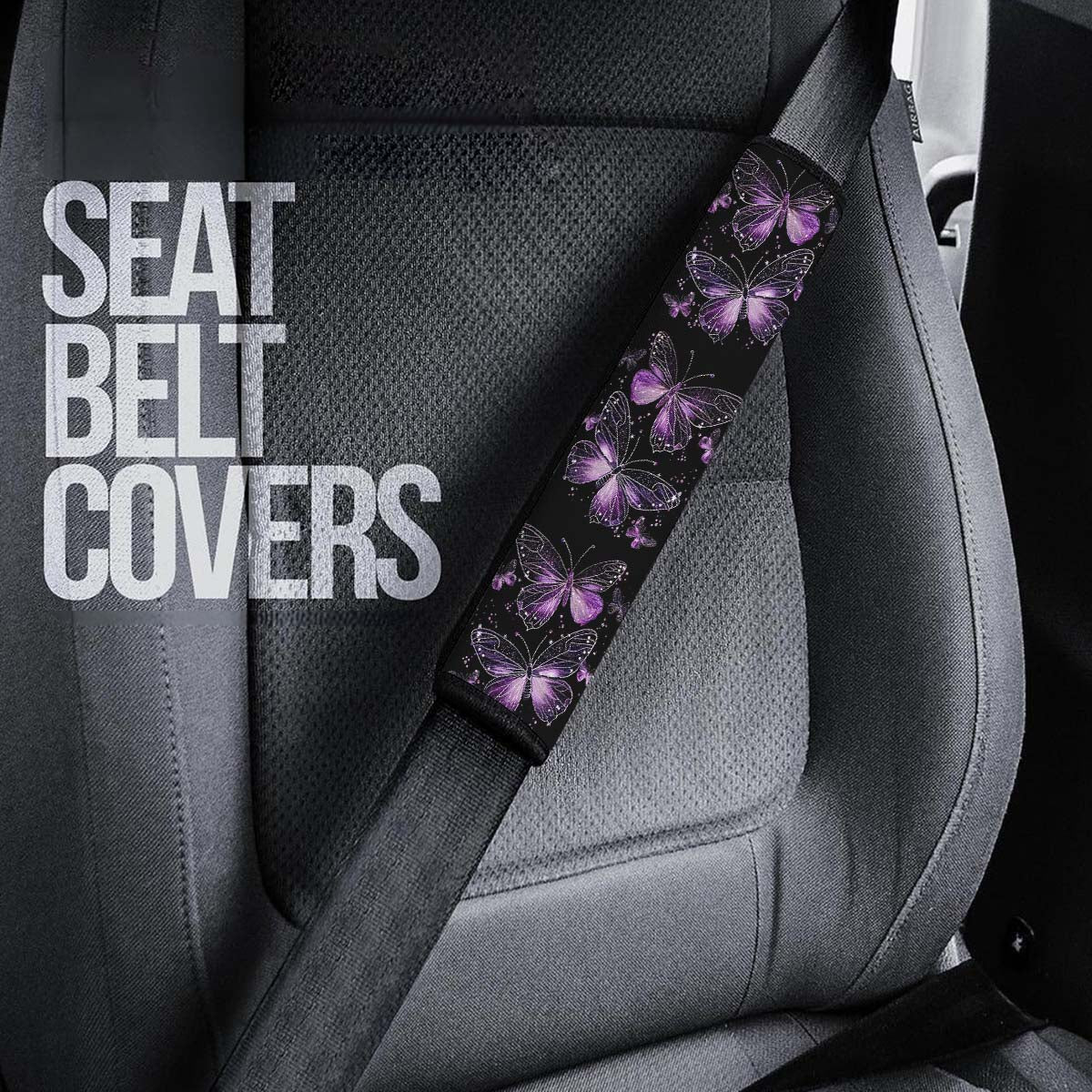 Faux Embroidery Seat Belt Covers (2PCS), Universal Fit Embroidered Purple Butterfly, Microfiber Leather Seat Belt Shoulder Pads for More Comfortable Driving, Butterfly 05 - Delicate Leather