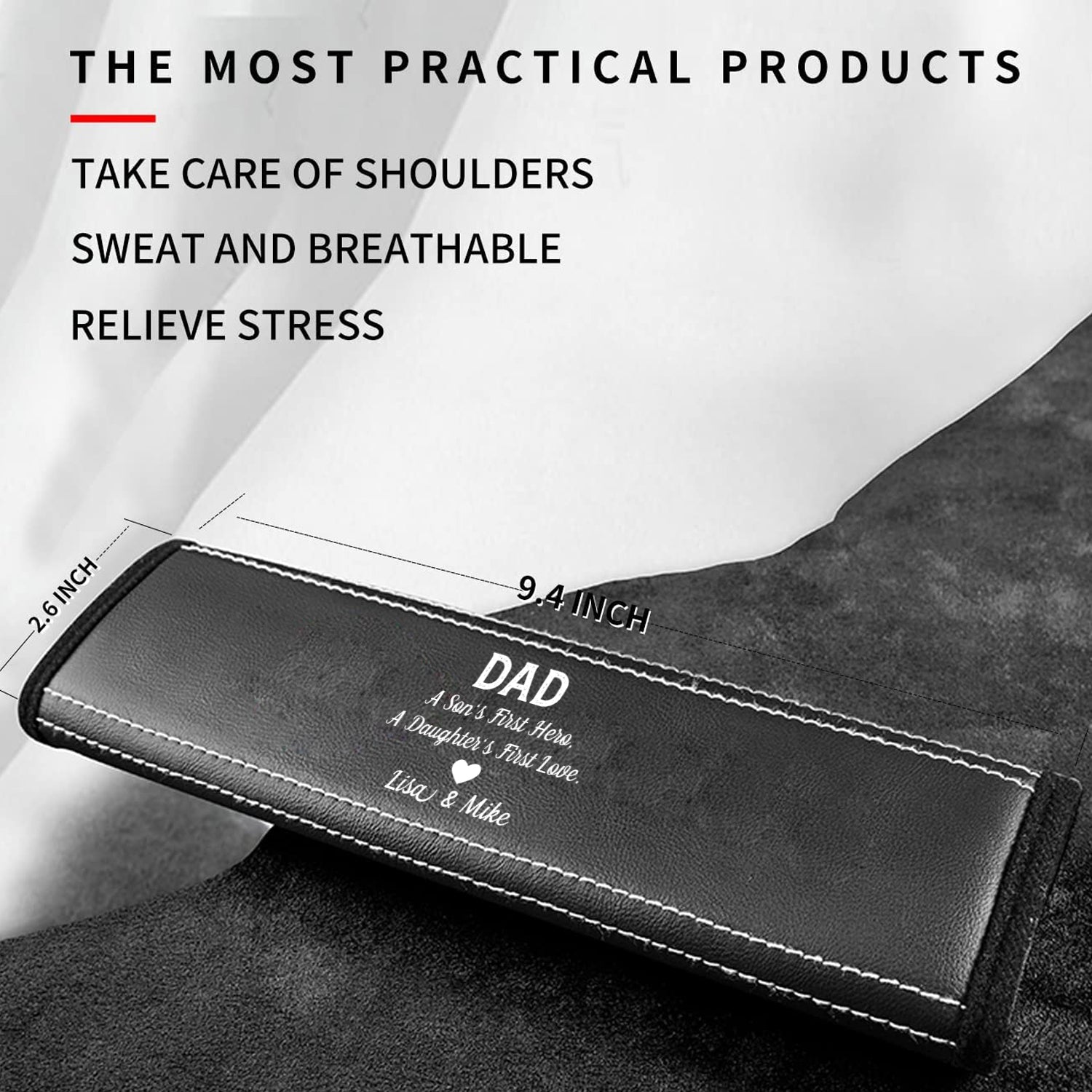 Personalized Car Seat Belt Covers (2PCS), Custom For Your Cars, Happy Father's Day, Microfiber Leather Seat Belt Shoulder Pads for More Comfortable Driving, Car Accessories, Gift for Daddy - Delicate Leather