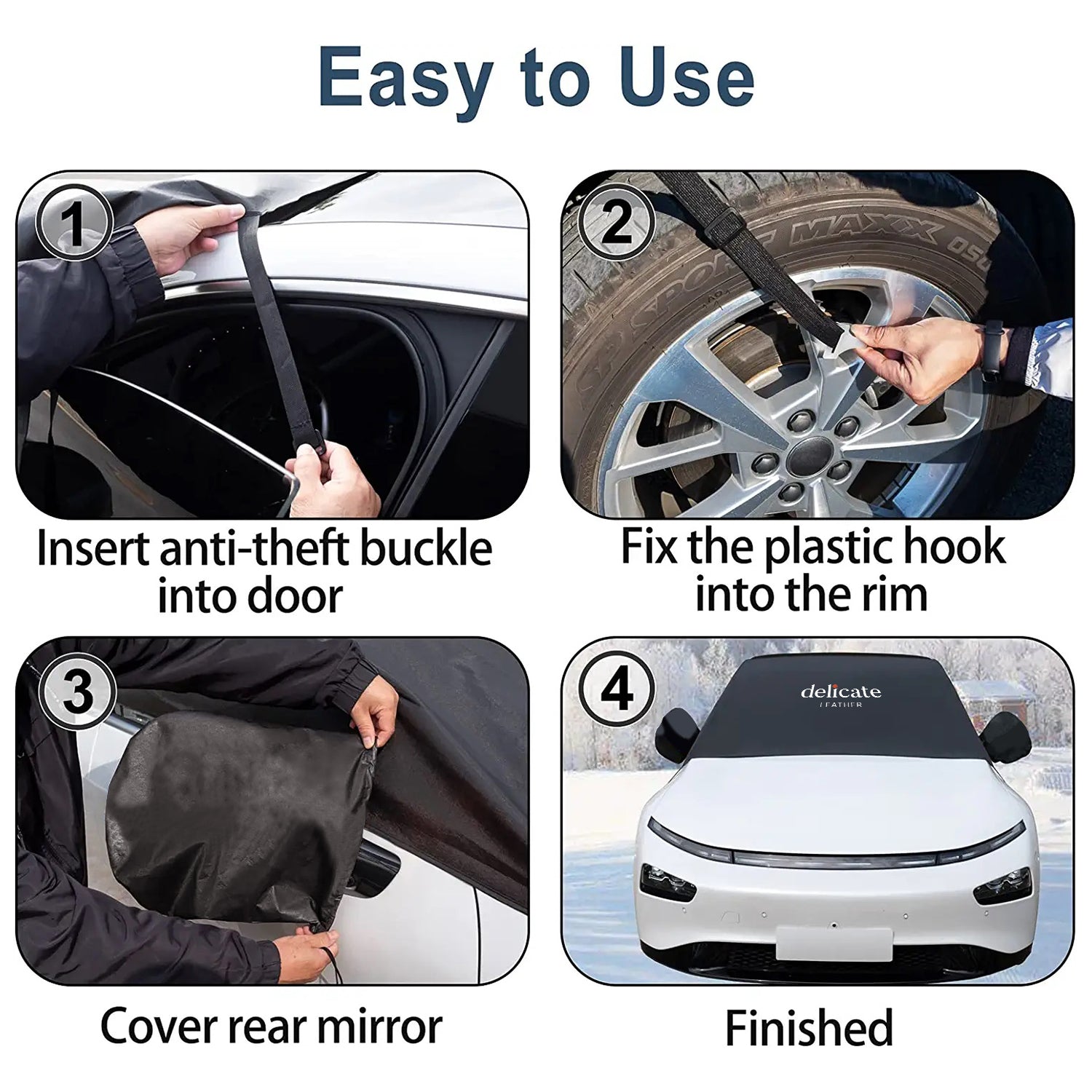 Car Windshield Snow Cover, Fit with Car, Large Windshield Cover for Ice and Snow Frost with Removable Mirror Cover Protector, Wiper Front Window Protects Windproof UV Sunshade Cover - Delicate Leather