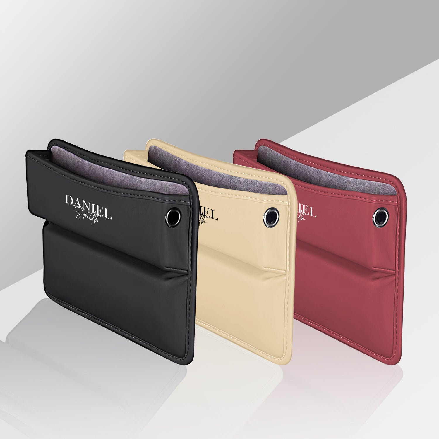 Personalized Name Sign Car Seat Gap Filler Organizer, Multifunctional PU Leather Console Side Pocket Organizer for Cellphones, Gift For Father Day, Gift For Dad - Delicate Leather