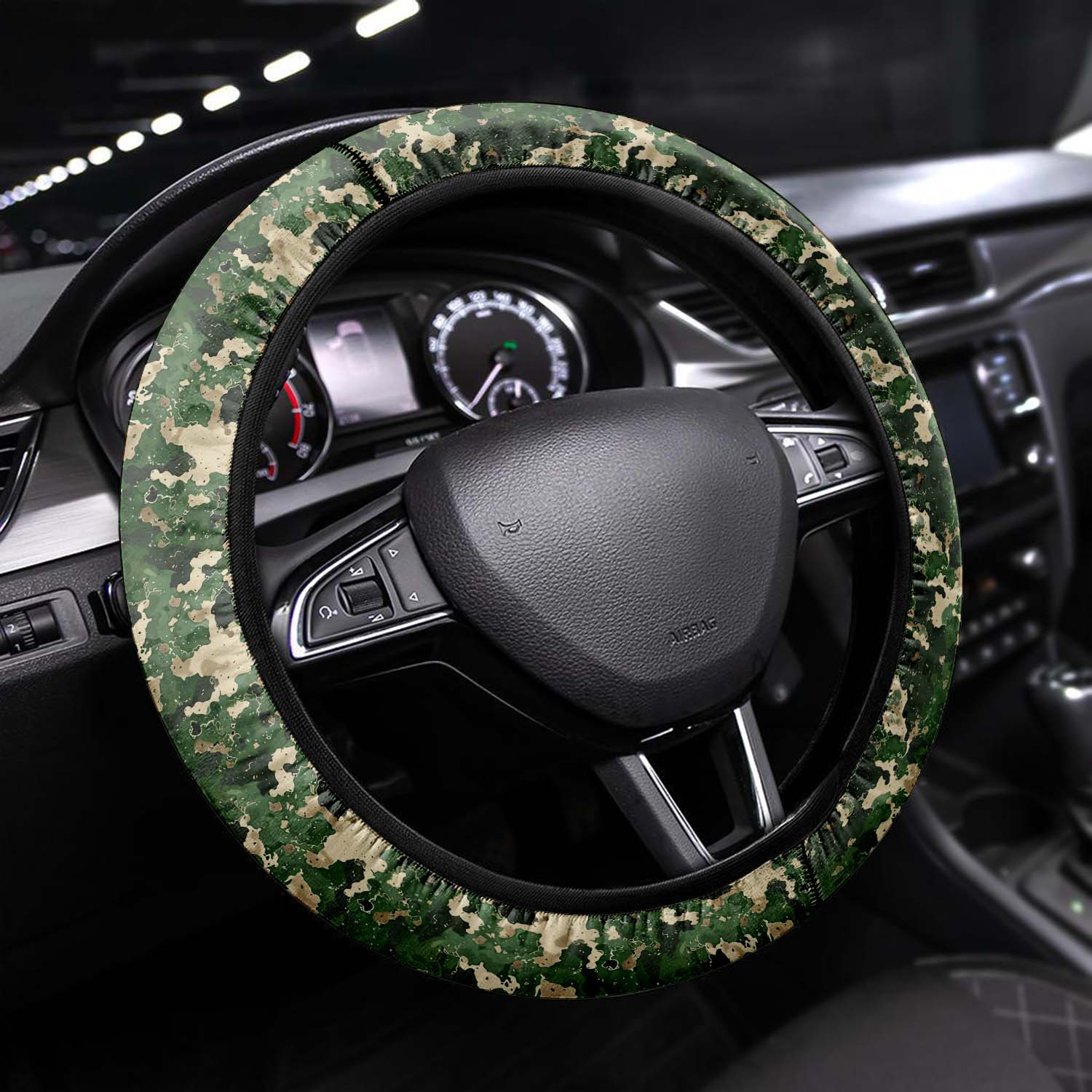 Car Steering Wheel Cover Update Version, Green Camo Camouflage Custom-Fit for Car, Premium Leather Car Steering Wheel Cover , Car Accessories, Camo 10