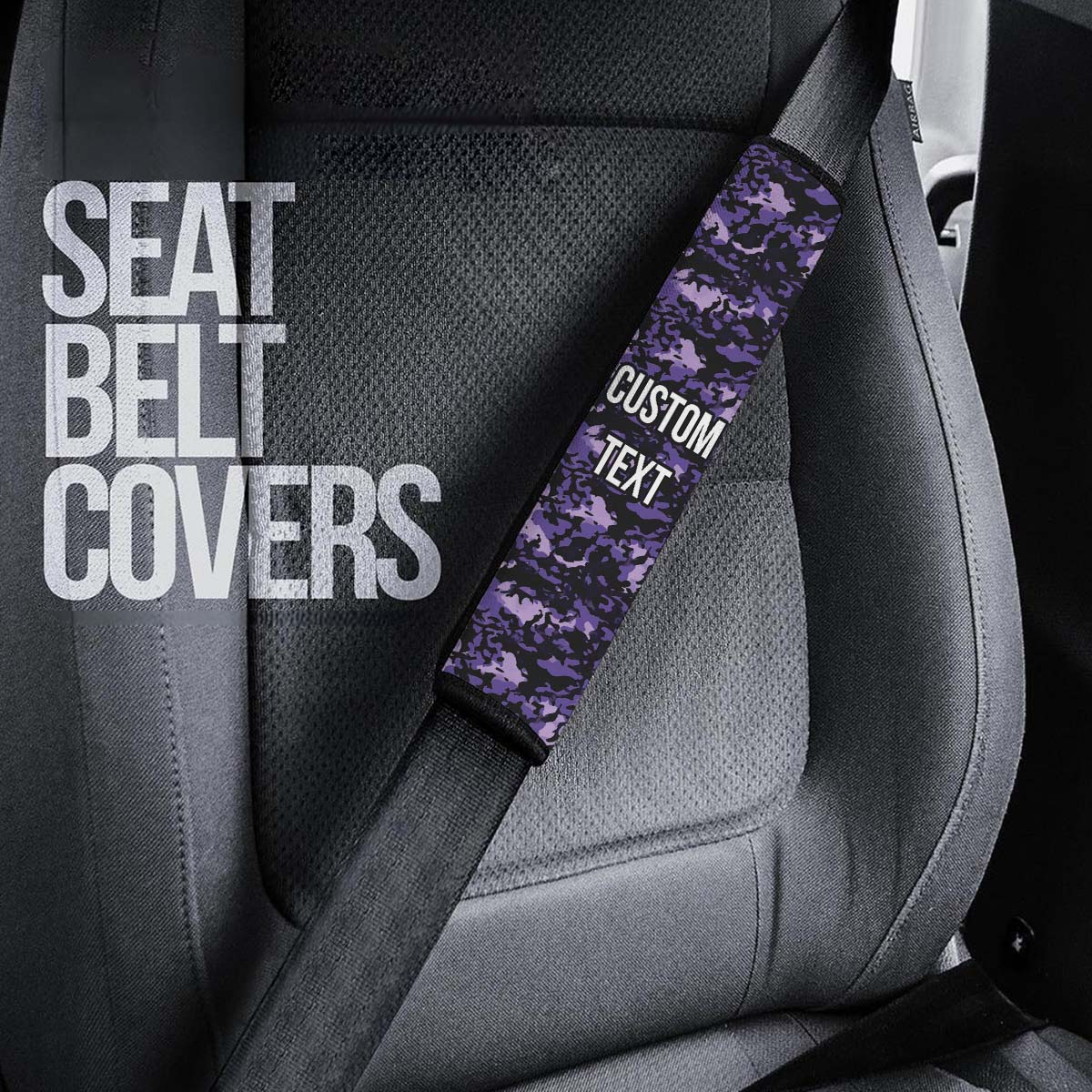 Personalized Custom Camo Seat Belt Covers (2PCS) Black And Purple Camouflage, Microfiber Leather Seat Belt Shoulder Pads for More Comfortable Driving, Camo 04 - Delicate Leather