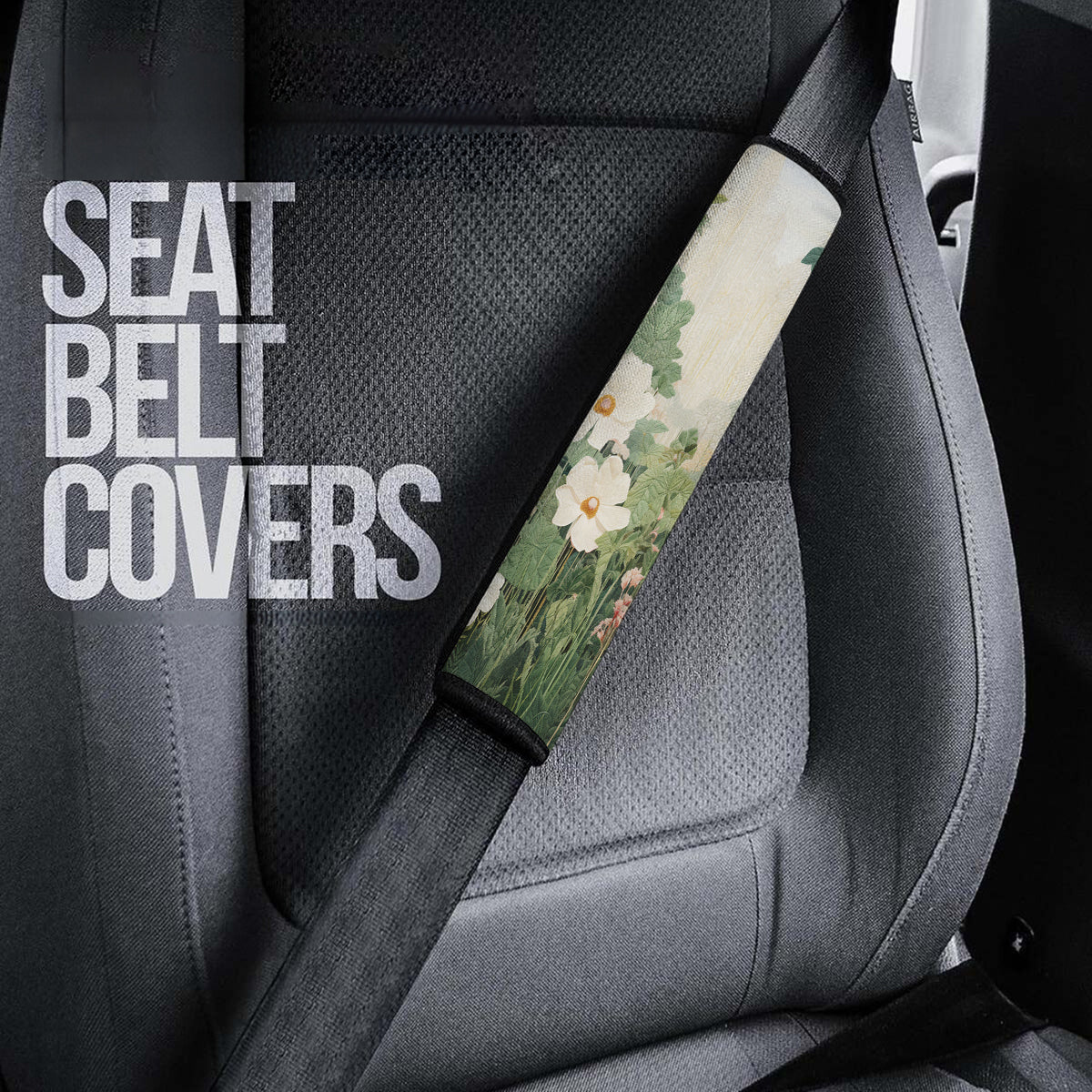 Moody Botanical Art Seat Belt Covers (2PCS) , Microfiber Leather Seat Belt Shoulder Pads for More Comfortable Driving,Natural 01 - Delicate Leather