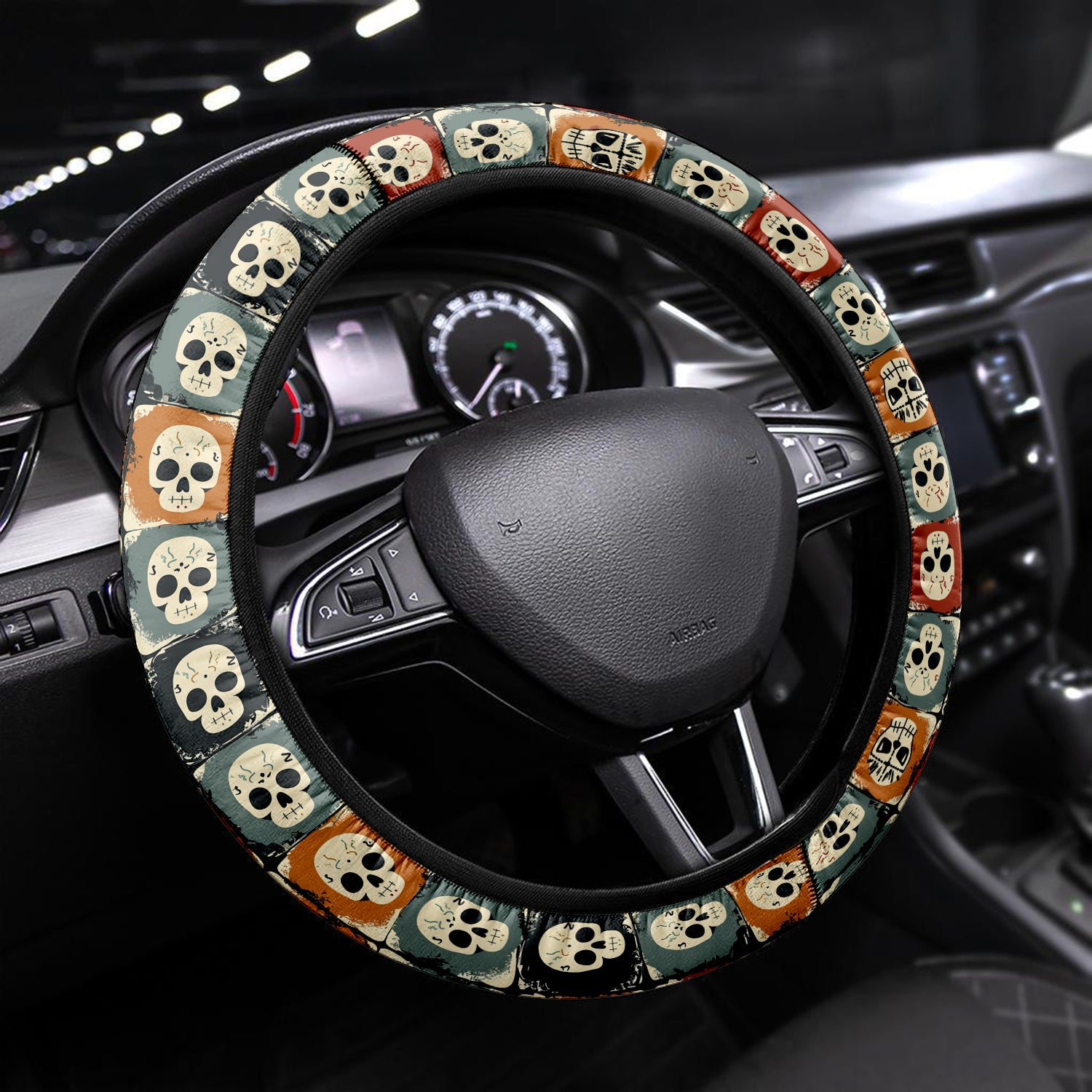 Happy Halloween Car Steering Wheel Cover Update Version, Cute Skill Custom-Fit for Car, Premium Leather Car Steering Wheel Cover , Car Accessories, Halloween 04 - Delicate Leather