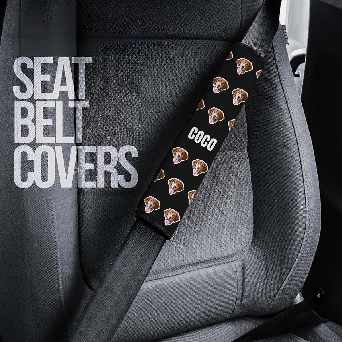 Customized Photo Dog Seat Belt Covers (2PCS) ,Custom Seat Belt Covers with Picture Microfiber Leather Seat Belt Shoulder Pads for More Comfortable Driving - Delicate Leather