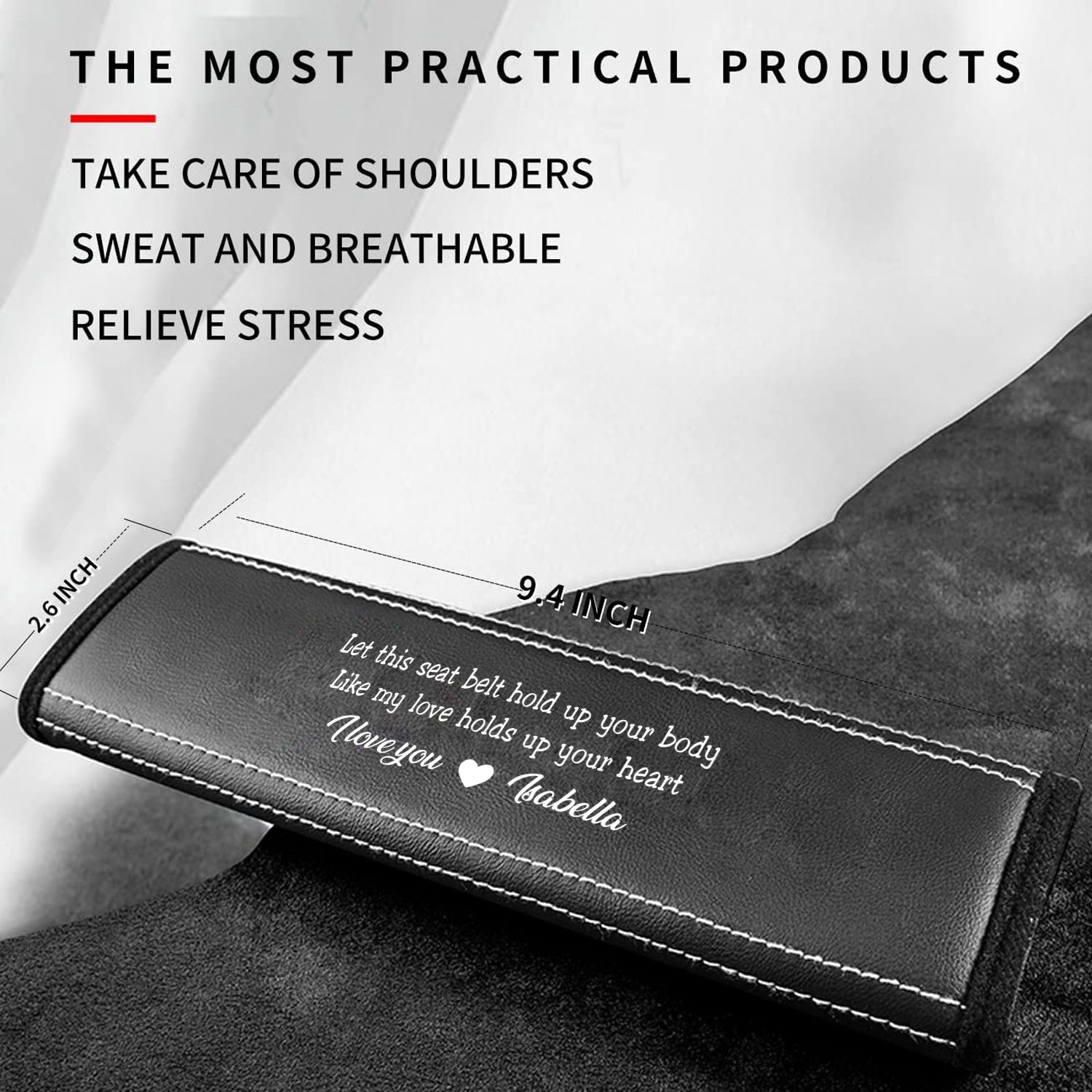 Personalized Car Seat Belt Covers (2PCS), Custom For Your Cars, Microfiber Leather Seat Belt Shoulder Pads for More Comfortable Driving, Happy Fist Father's Day, Handmade Father's Day Gift, Dad Birthday Gift, Car Accessories - Delicate Leather