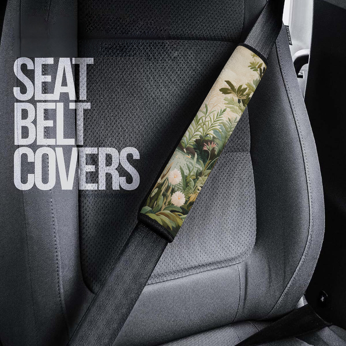 Moody Botanical Art Seat Belt Covers (2PCS), Microfiber Leather Seat Belt Shoulder Pads for More Comfortable Driving,Natural 03 - Delicate Leather