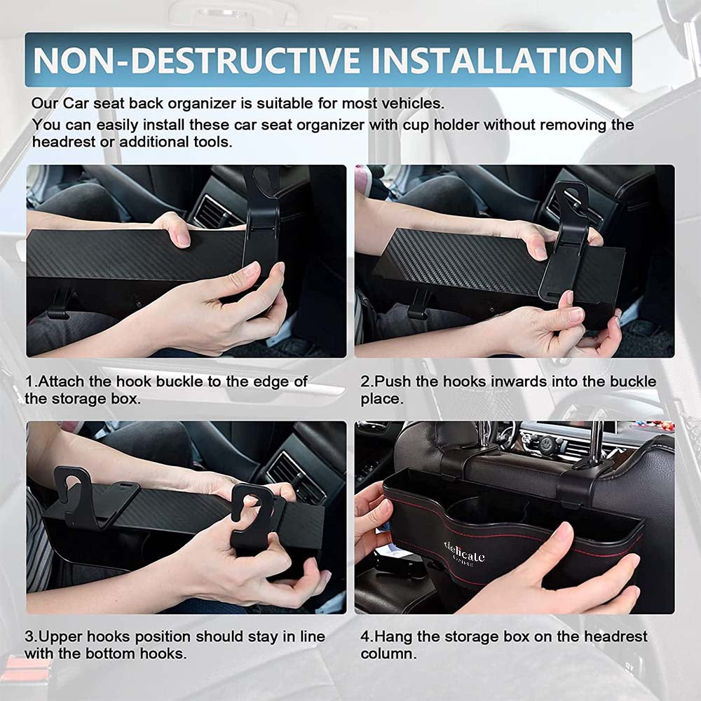 Car Headrest Backseat Organizer with Cup Holders, Custom For Your Cars, Seat Back Organizer Perfect for Eating in Your Car, Back Seat Organizer for Kids, Car Food Table or Sauce Holder, Car Accessories KX11994 - Delicate Leather