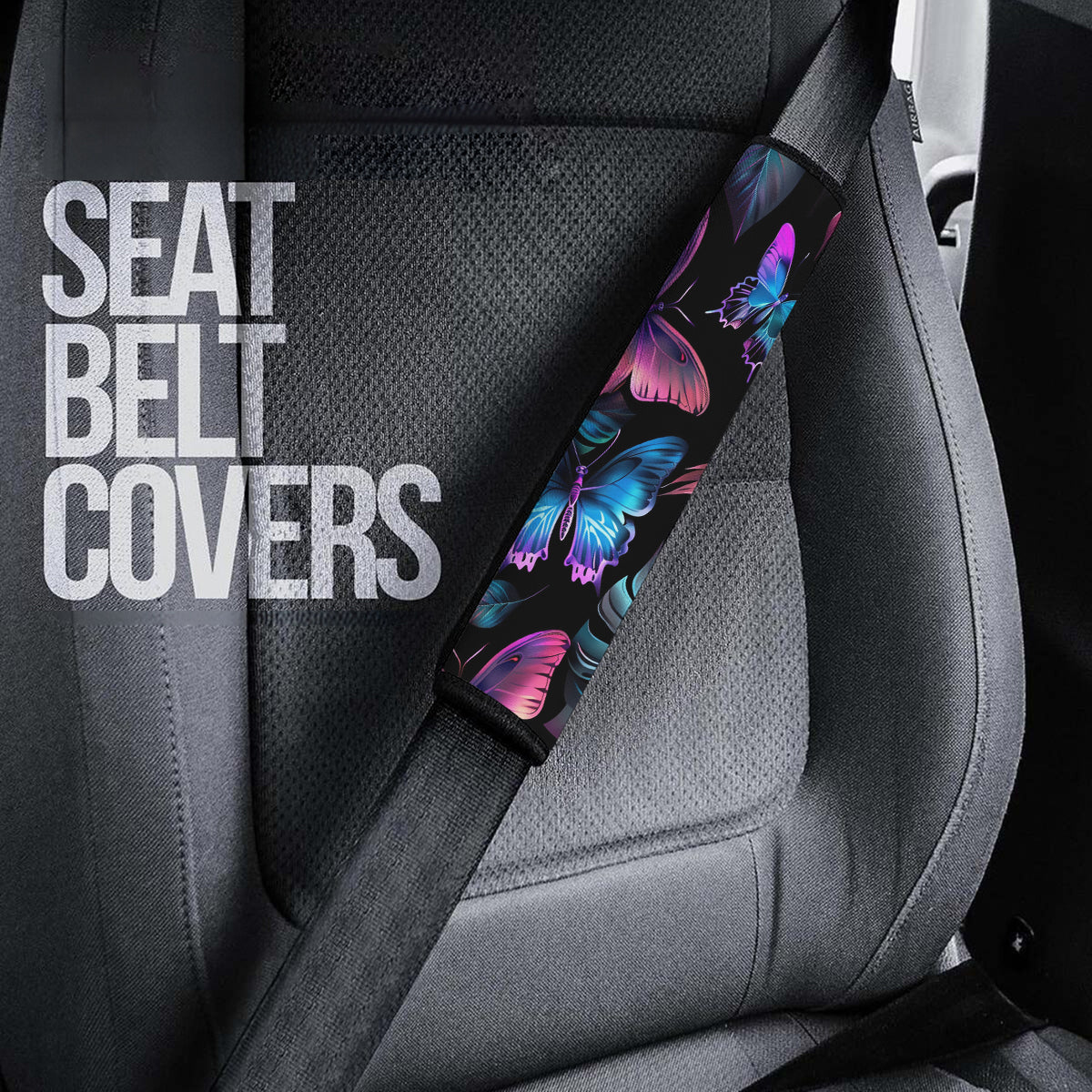 Tropical Rainforest Seat Belt Covers (2PCS), Butterfly And Flower, Forest Botanical Microfiber Leather Seat Belt Shoulder Pads for More Comfortable Driving, Tropical 08 - Delicate Leather