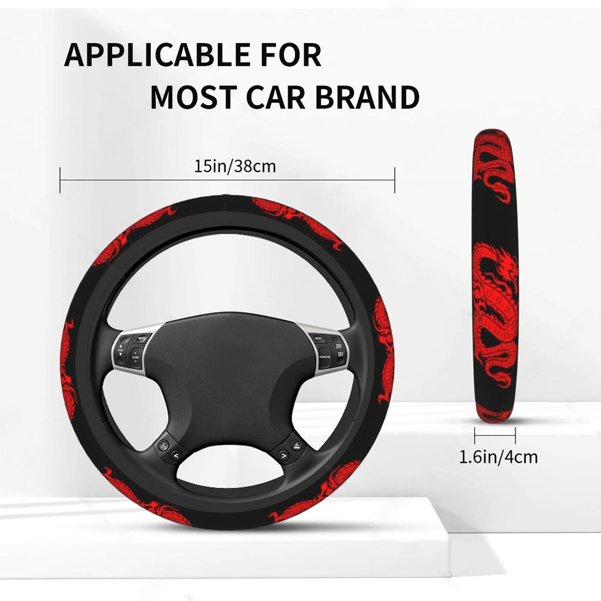 Dragon Red Universal Neoprene Steering Wheel Cover, Car Steering Wheel Cover, Car Accessories 18