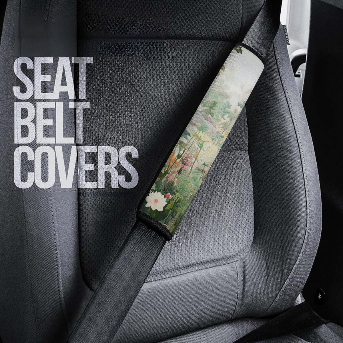 Moody Botanical Art Seat Belt Covers (2PCS), Microfiber Leather Seat Belt Shoulder Pads for More Comfortable Driving,Natural 05 - Delicate Leather