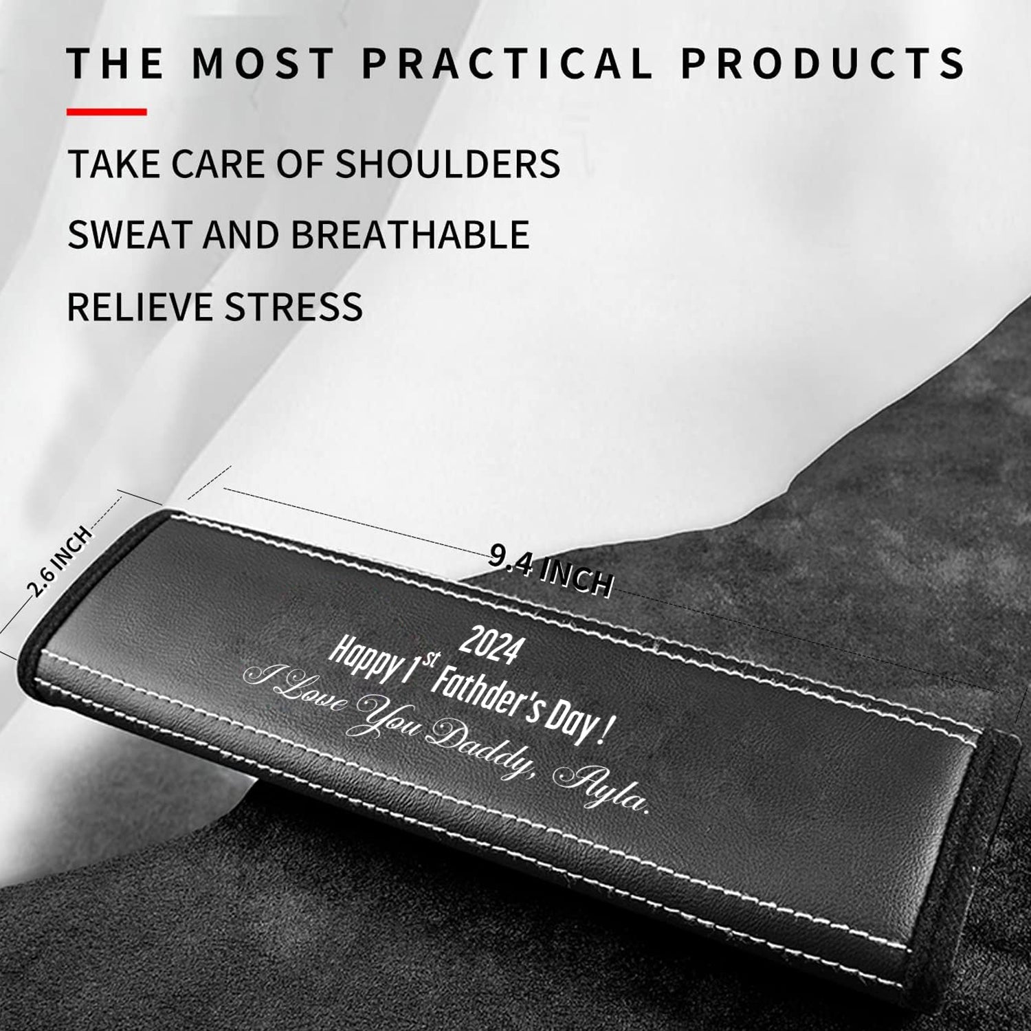 Personalized Car Seat Belt Covers (2PCS), Custom For Your Cars, I Love You Daddy, Happy Father's Day, Microfiber Leather Seat Belt Shoulder Pads for More Comfortable Driving, Car Accessories, Gift for Daddy - Delicate Leather