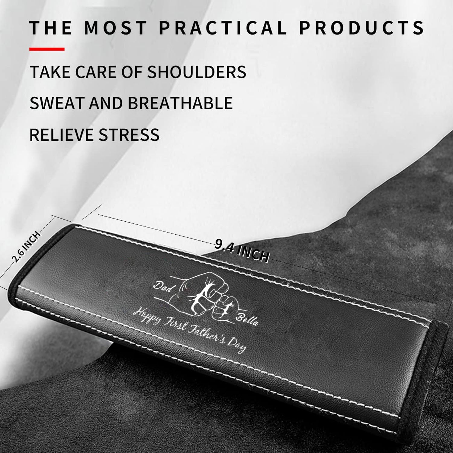 Personalized Car Seat Belt Covers (2PCS), Custom For Your Cars, Happy Father's Day, Microfiber Leather Seat Belt Shoulder Pads for More Comfortable Driving, Car Accessories, Gift for Daddy - Delicate Leather