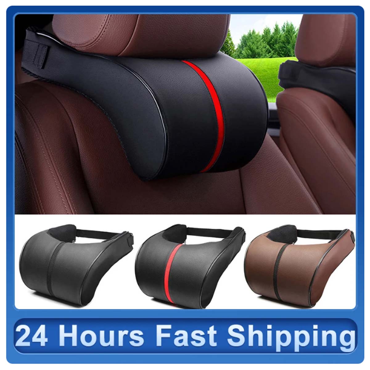 Delicate Leather, Premium PU Leather Car Neck Pillow with Memory Foam for Neck Support - Available in 3 Elegant Colors - Delicate Leather