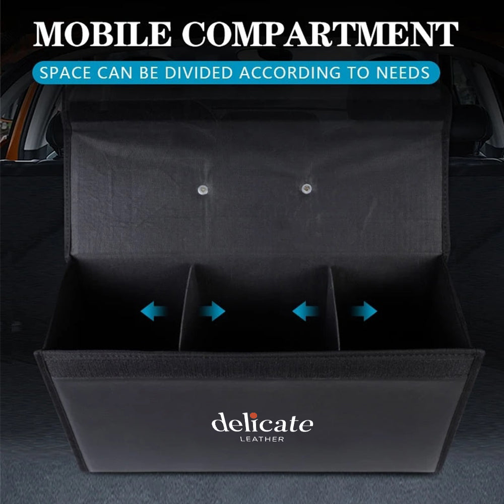 Foldable Trunk Storage Luggage Organizer Box, Custom For Cars, Portable Car Storage Box Bin SUV Van Cargo Carrier Caddy for Shopping, Camping Picnic, Home Garage, Car Accessories NS12996 - Delicate Leather