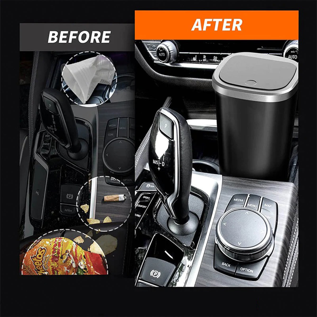 Car Trash Cans, Custom For Your Cars, Compact & Durable Car Accessories for Interior Use 2 Pack, Practical Car Organizers and Storage Cups with Pop-Up Open, Car Accessories MB11993 - Delicate Leather