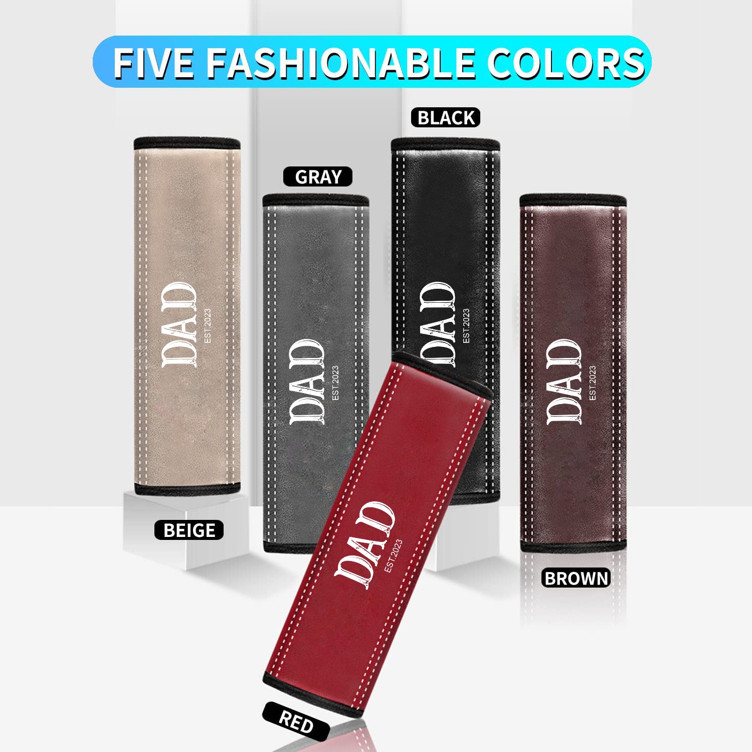 Personalized Car Seat Belt Covers (2PCS), Custom For Your Cars, Microfiber Leather Seat Belt Shoulder Pads for More Comfortable Driving, Daddy Est Year Car Seat Belt, Happy Fist Father's Day, Car Accessories - Delicate Leather