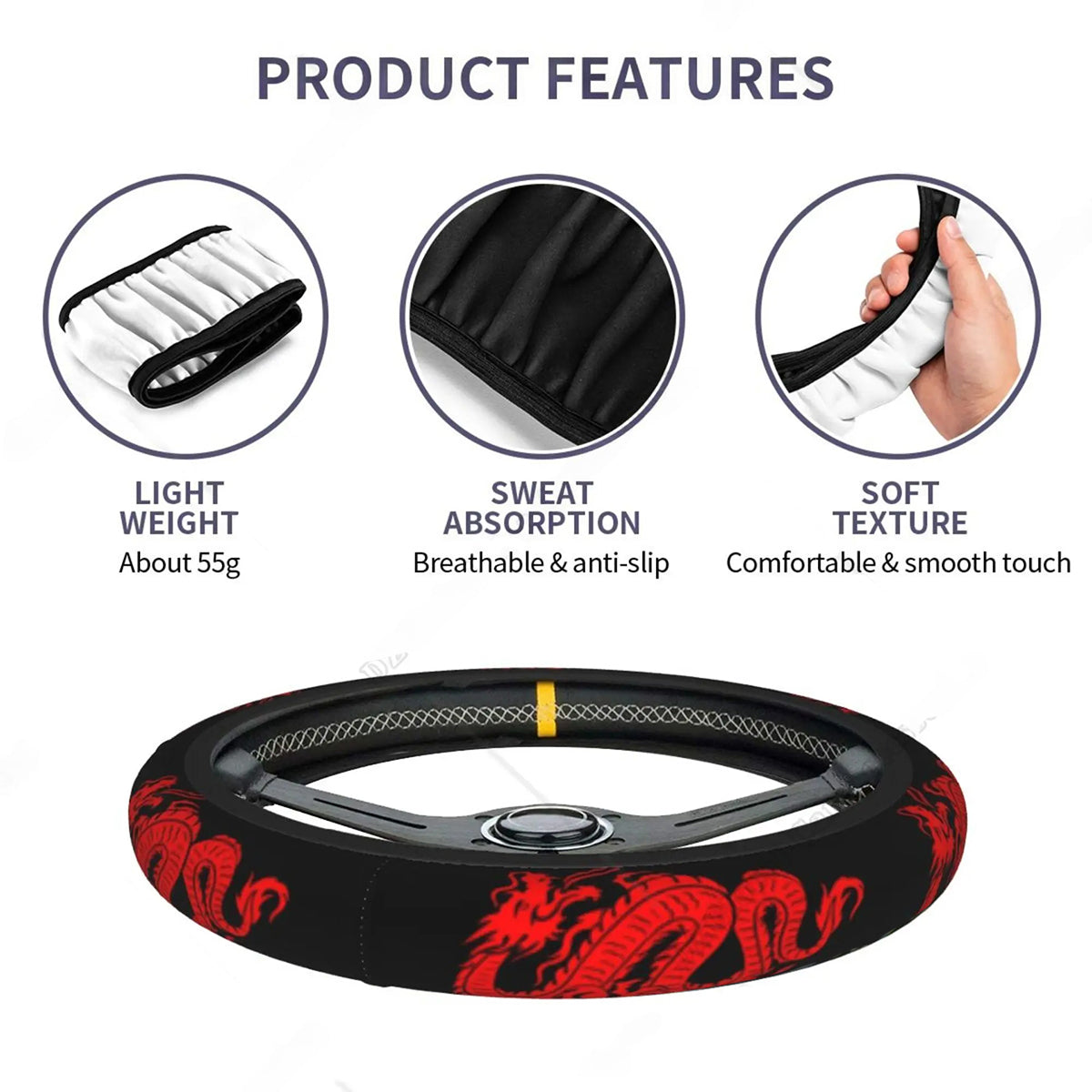 Dragon Red Universal Neoprene Steering Wheel Cover, Car Steering Wheel Cover, Car Accessories 18