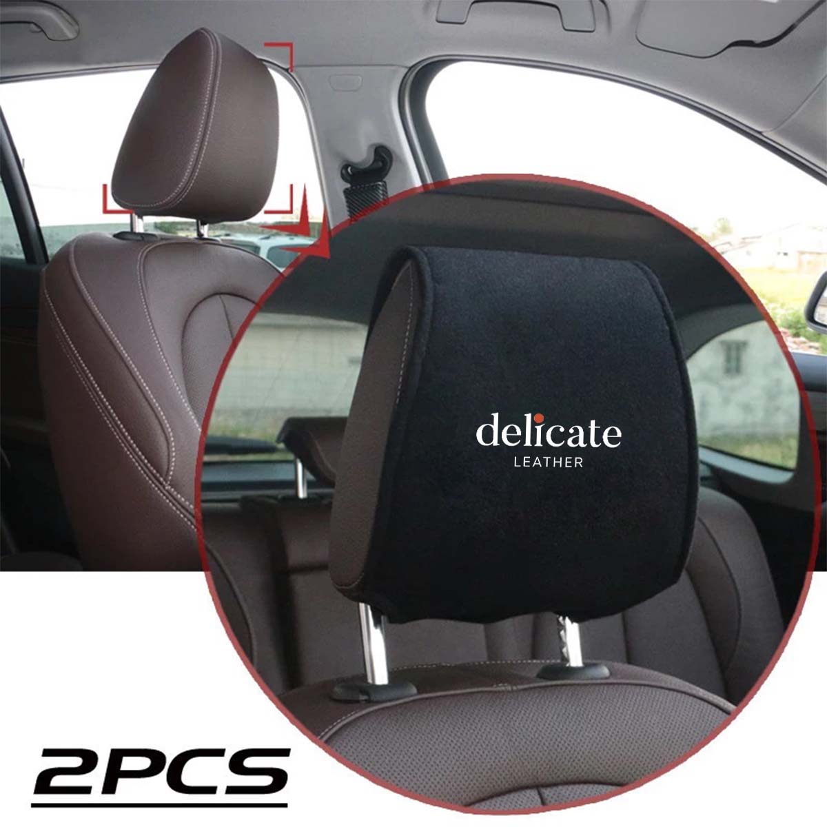 Car Seat Headrest Cover Breathable Flexible Headrest Covers Velcro Auto Headrest Covers Universal Fit, Custom For Your Cars, Car Accessories JG13998 - Delicate Leather