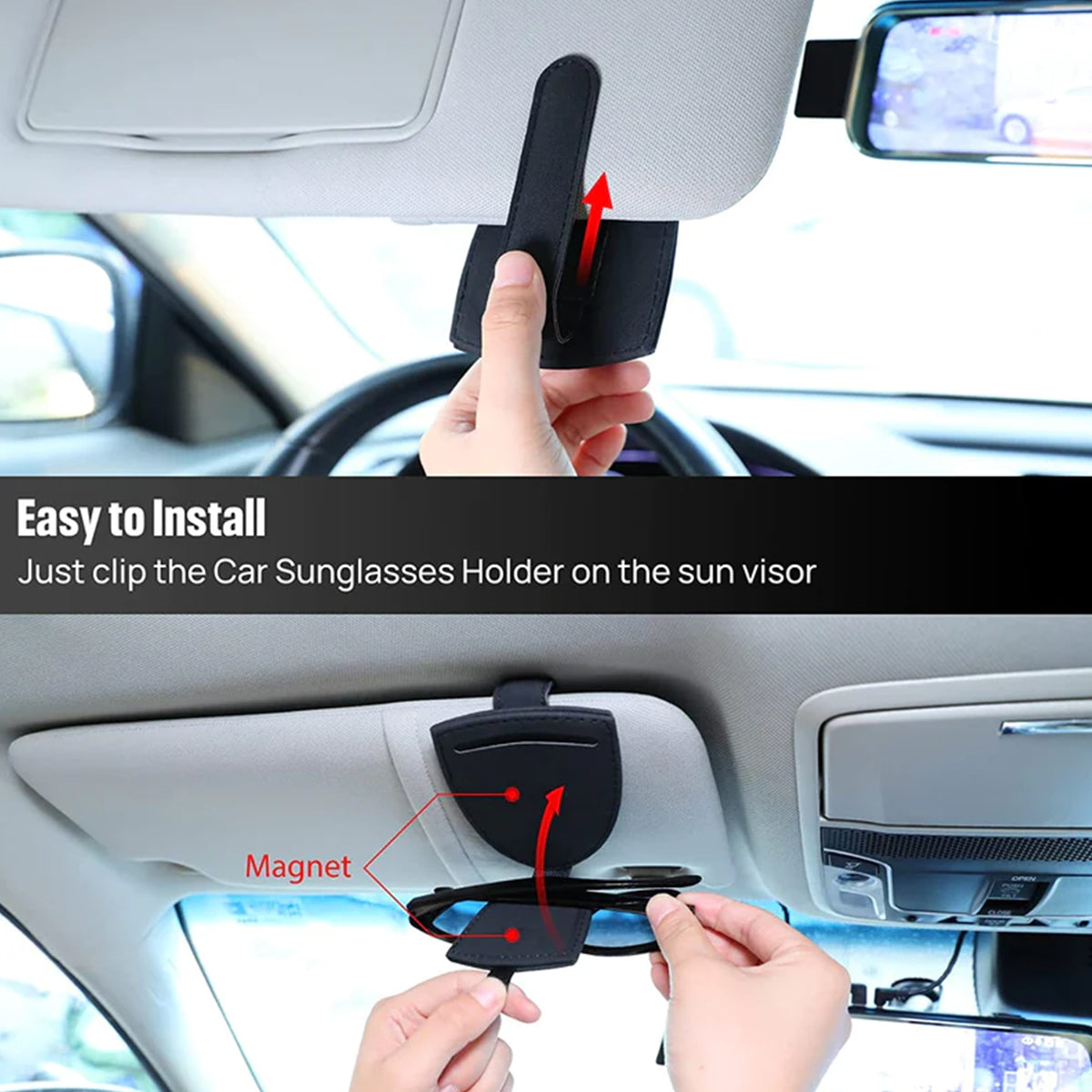 Universal Sunglasses Holder Car Sun Visor Sunglasses Hanger Glasses Holder Card Clip for Car Accessories, Car Organizer, Premium Car Interior Decorations (Black, 2Pcs) - Delicate Leather