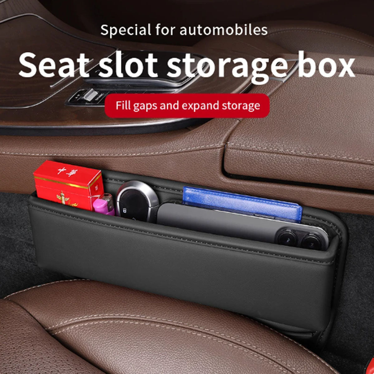 Car Seat Gap Filler Organizer, Custom Fit For Your Cars, Multifunctional PU Leather Console Side Pocket Organizer for Cellphones, Cards, Wallets, Keys