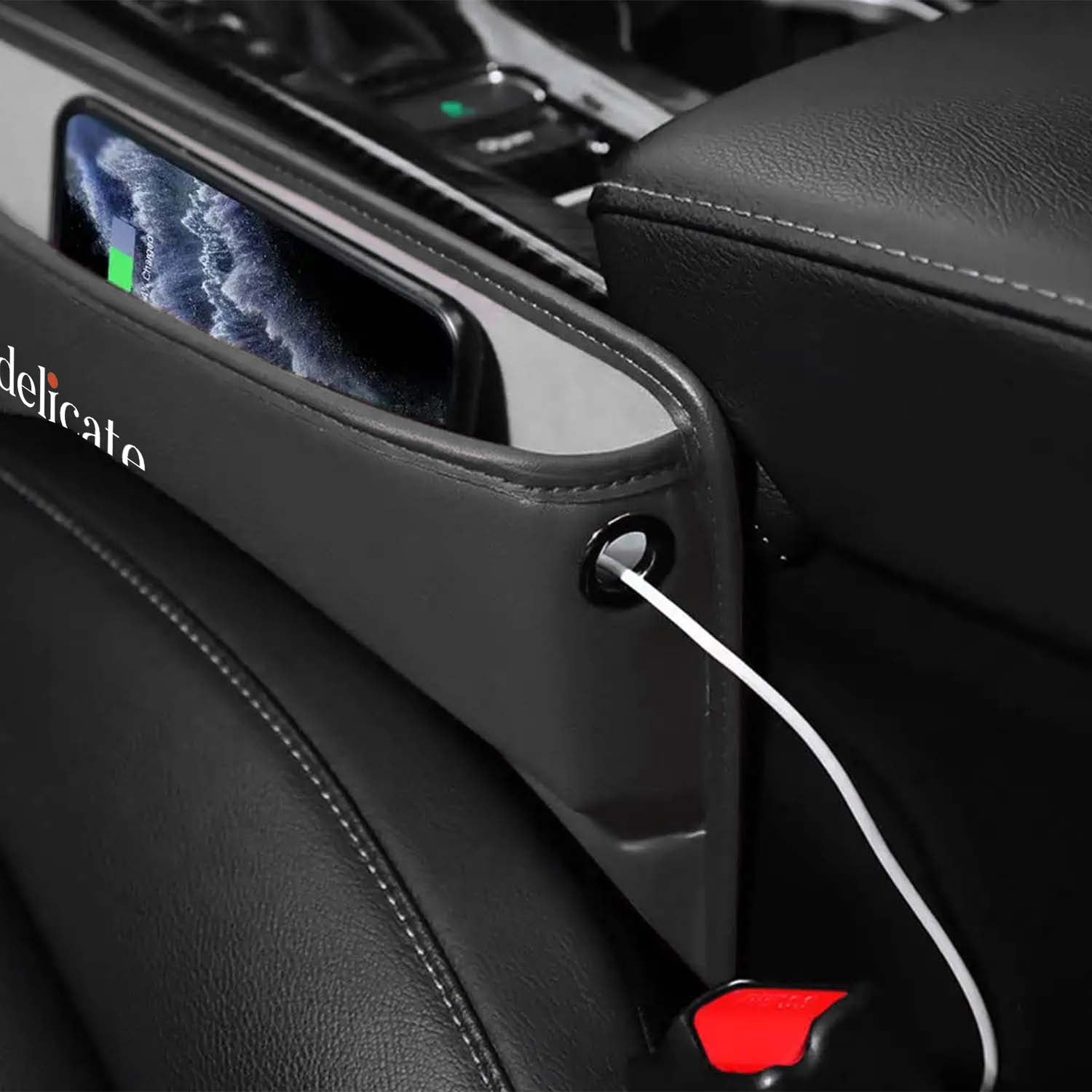 Car Seat Gap Filler Organizer, Custom Fit For Your Cars, Multifunctional PU Leather Console Side Pocket Organizer for Cellphones, Cards, Wallets, Keys - Delicate Leather