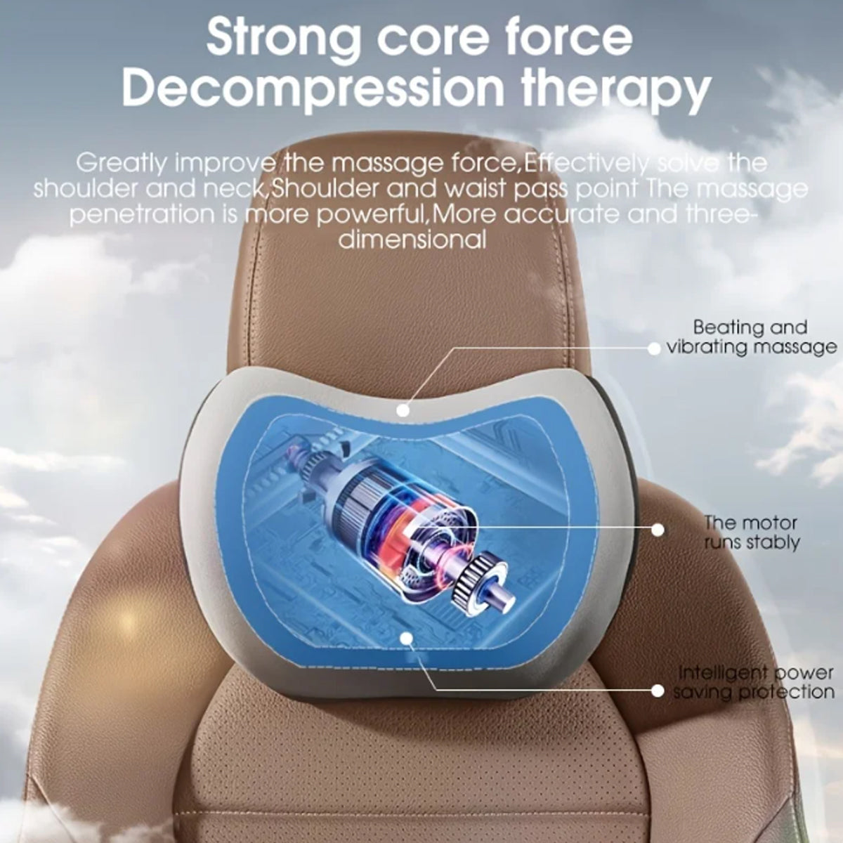 Delicate Leather Car Massage Neck Pillow, Car Seat Headrest Neck Rest Cushion for Driving Seat Auto Vibrating Massage Seat Neck Head Waist Back Cushion for Car and Office