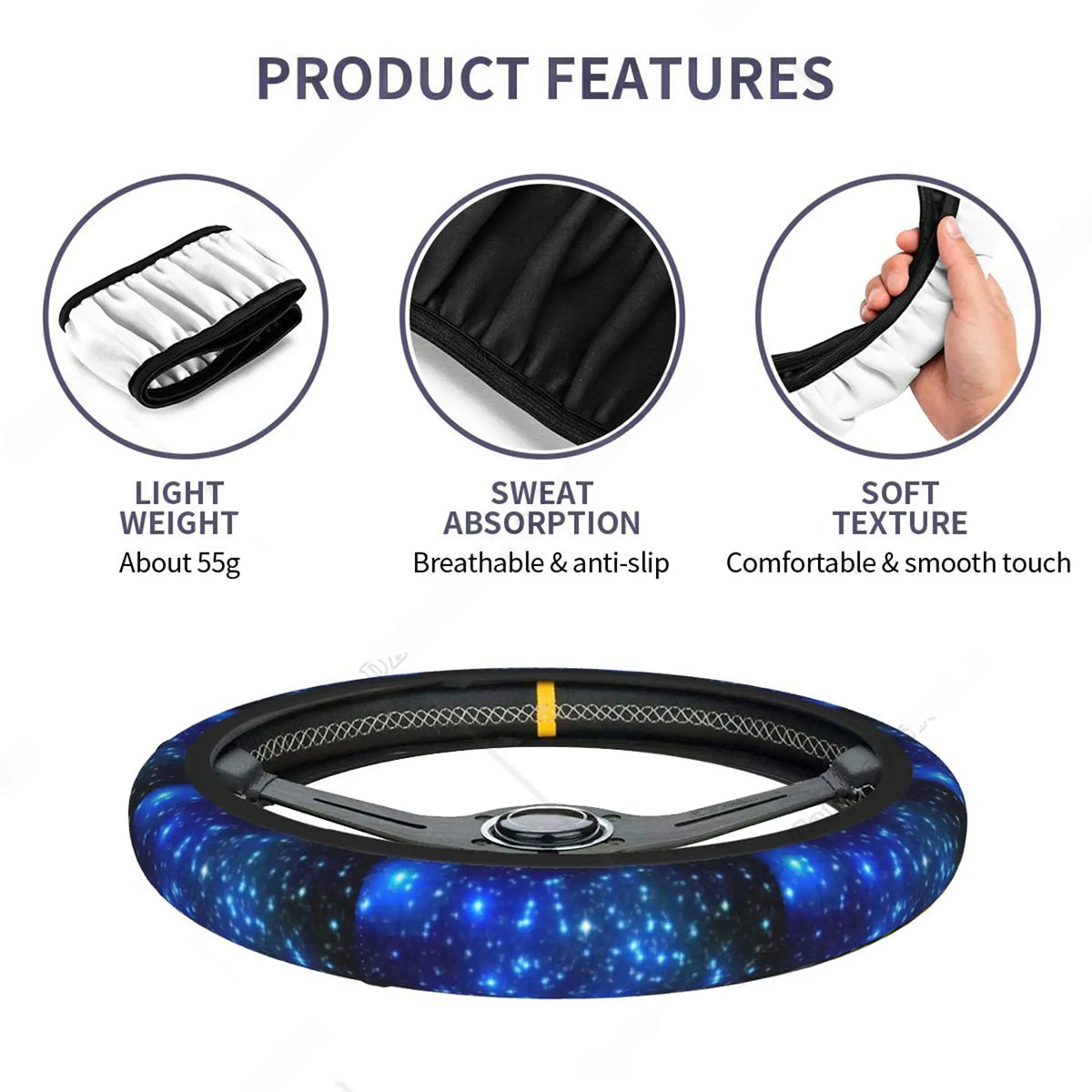 Galaxy Blue Steering Wheel Cover, Beautiful Galaxy and Star Cute Car Steering Wheel Cover , Car Accessories 29 - Delicate Leather
