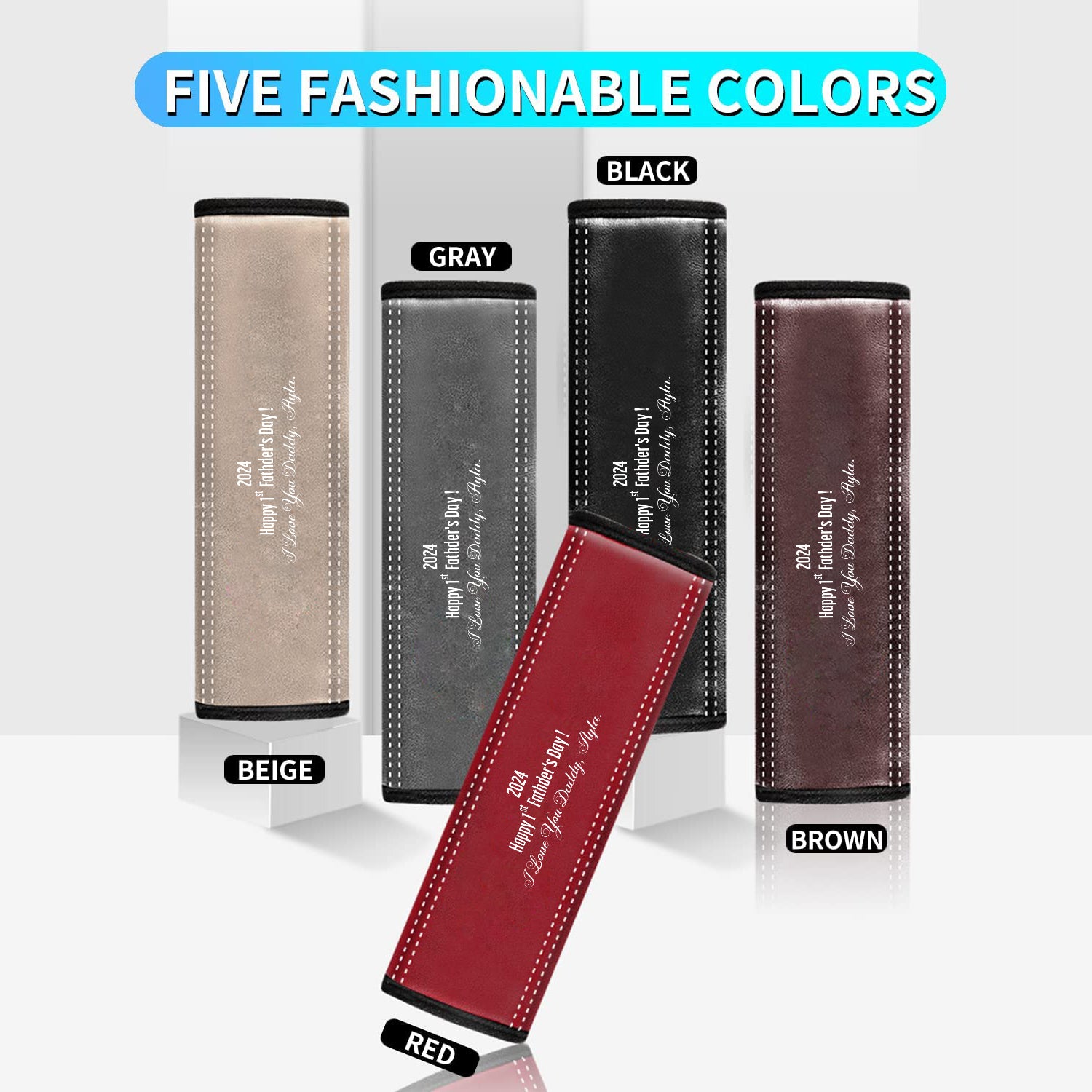 Personalized Car Seat Belt Covers (2PCS), Custom For Your Cars, I Love You Daddy, Happy Father's Day, Microfiber Leather Seat Belt Shoulder Pads for More Comfortable Driving, Car Accessories, Gift for Daddy - Delicate Leather