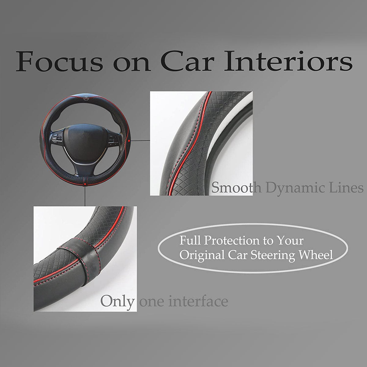Car Steering Wheel Cover, Custom For Your Cars, Anti-Slip, Safety, Soft, Breathable, Heavy Duty, Thick, Full Surround, Sports Style, Car Accessories CA18990